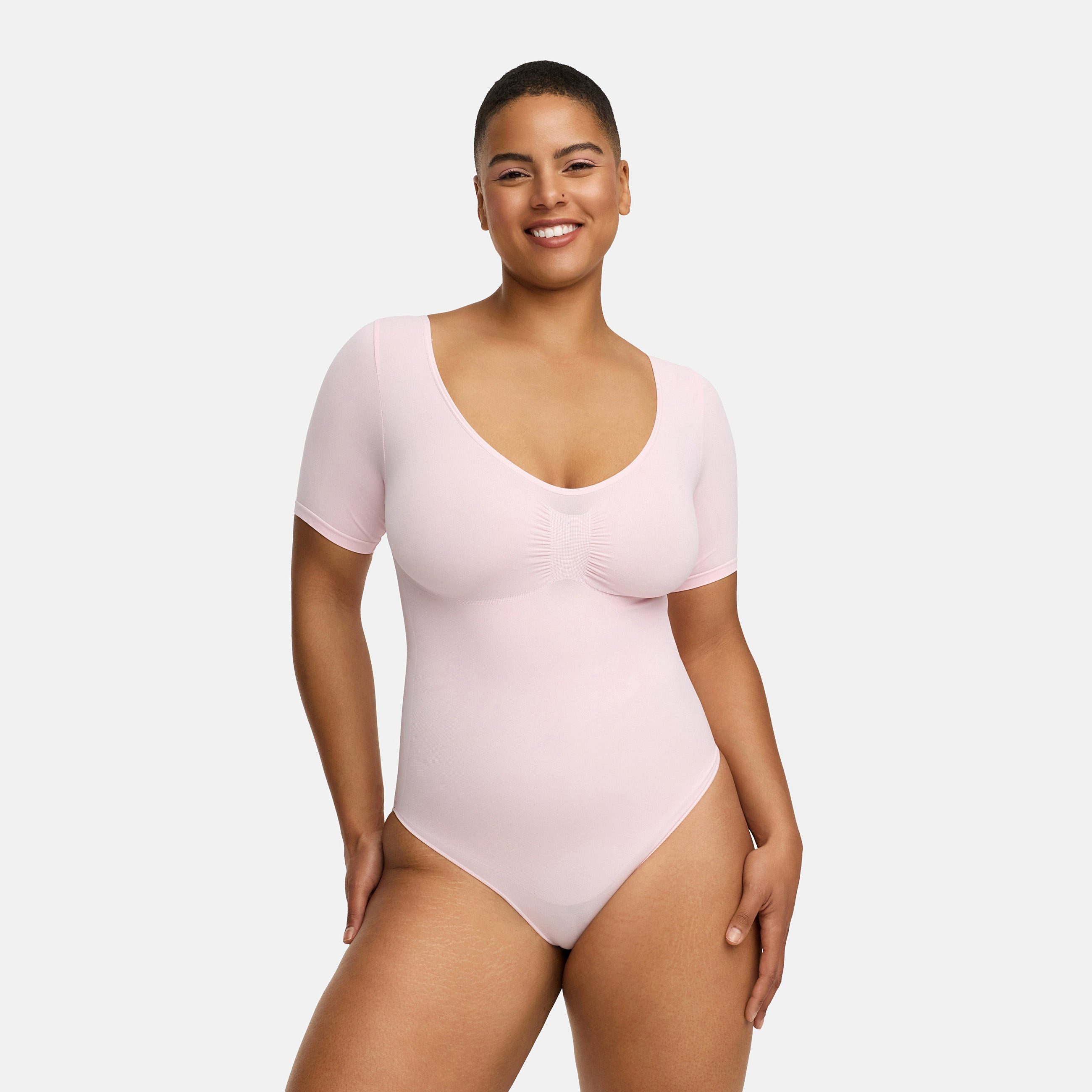 Creamy Fabrics Miederbody T-Shirt Bodysuit Sculpting Shapewear mit Slip-Baby Pink-M (1-tlg) Figurformend