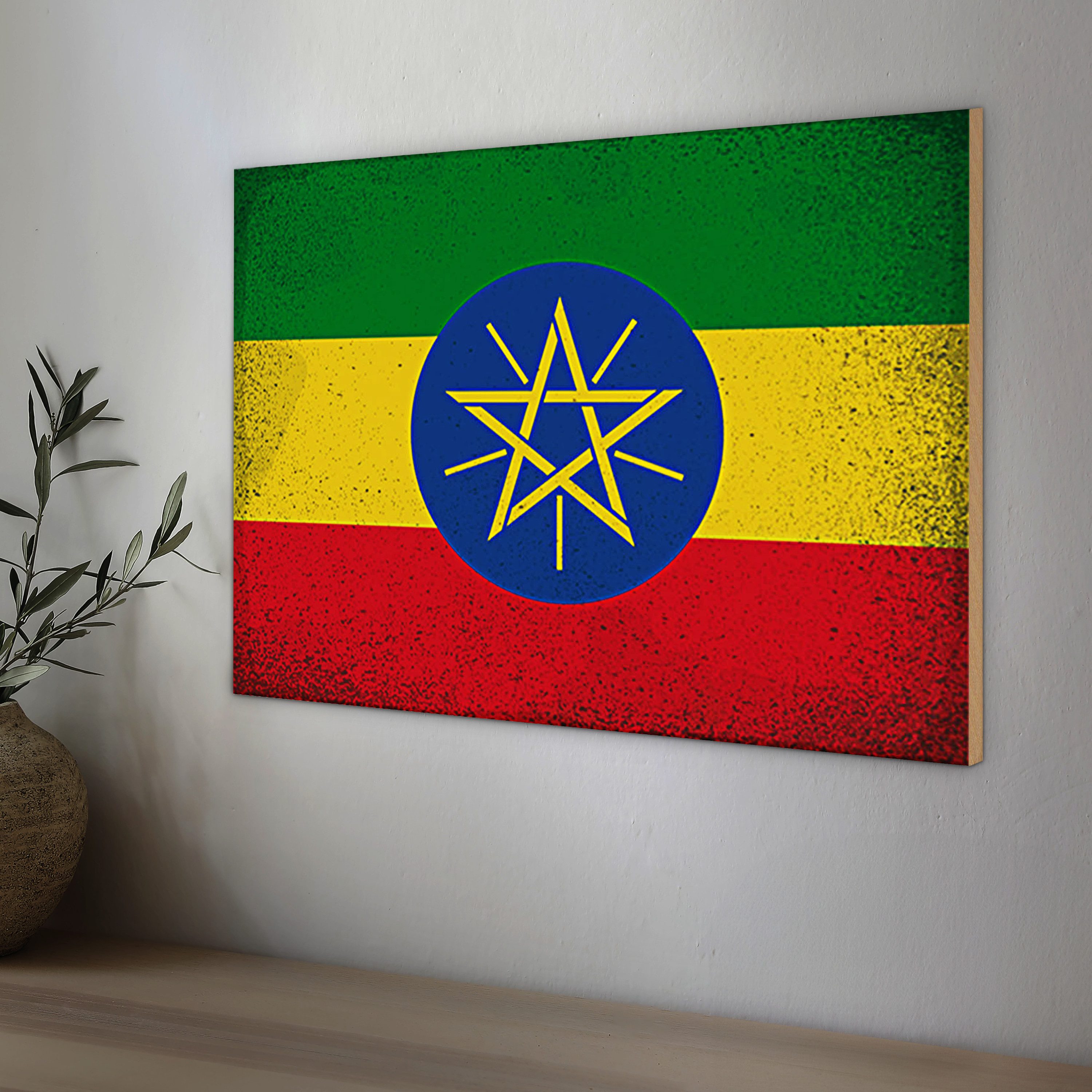 Roomando Holzbild Holzschild Flagge Äthiopien 30x20cm Flag Ethiopia Vintage