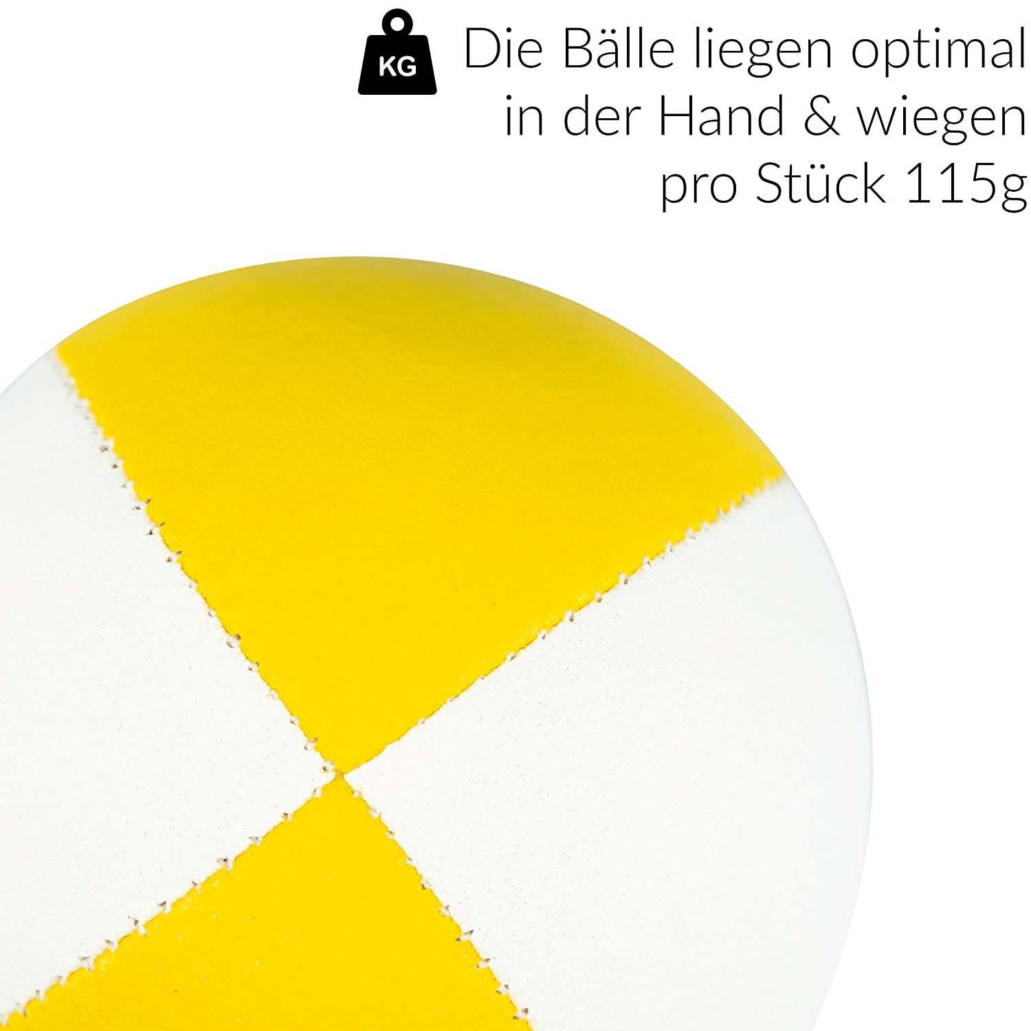 Diabolo Freizeitsport Jonglierball 3er & 5er Set, Jonglierbälle vierfarbig und zweifarbig (Balljonglage Set Zweifarbig - Weiche Lernbälle für Einsteiger, 3-St., Koordinationsbälle 3 Stück - Softbälle zum Jonglieren Lernen), 3er Juggling Balls 67 mm, 115g - Anfänger Training mit Vogelhirse