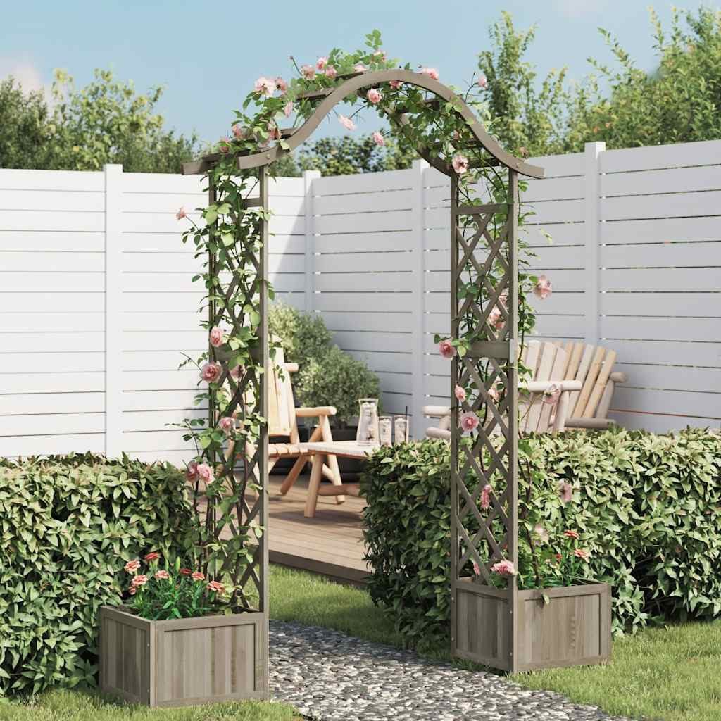 furnicato Rosenbogen Gartenbogen aus Massivholz Grau 175x40x204 cm mit Pflanzgefäßen, 1 St.