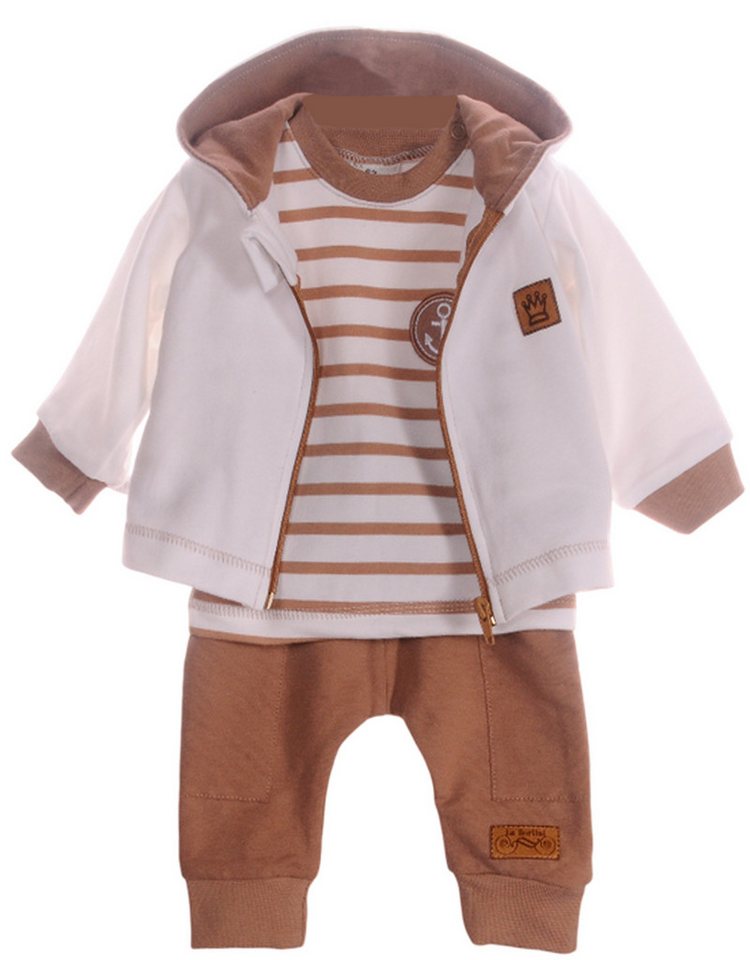 La Bortini Anzug Kapuzenjacke Shirt und Hose Baby und Kinder Anzug 3Tlg in Beige elastisch, gestreift, 50 56 62 68 74 80 86 92 98
