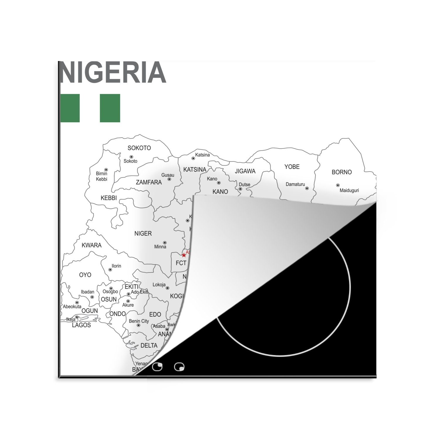 MuchoWow Herdblende-/Abdeckplatte Illustration der Provinzen in Nigeria, Vinyl, (1 tlg), 78x78 cm, Ceranfeldabdeckung, Arbeitsplatte für küche