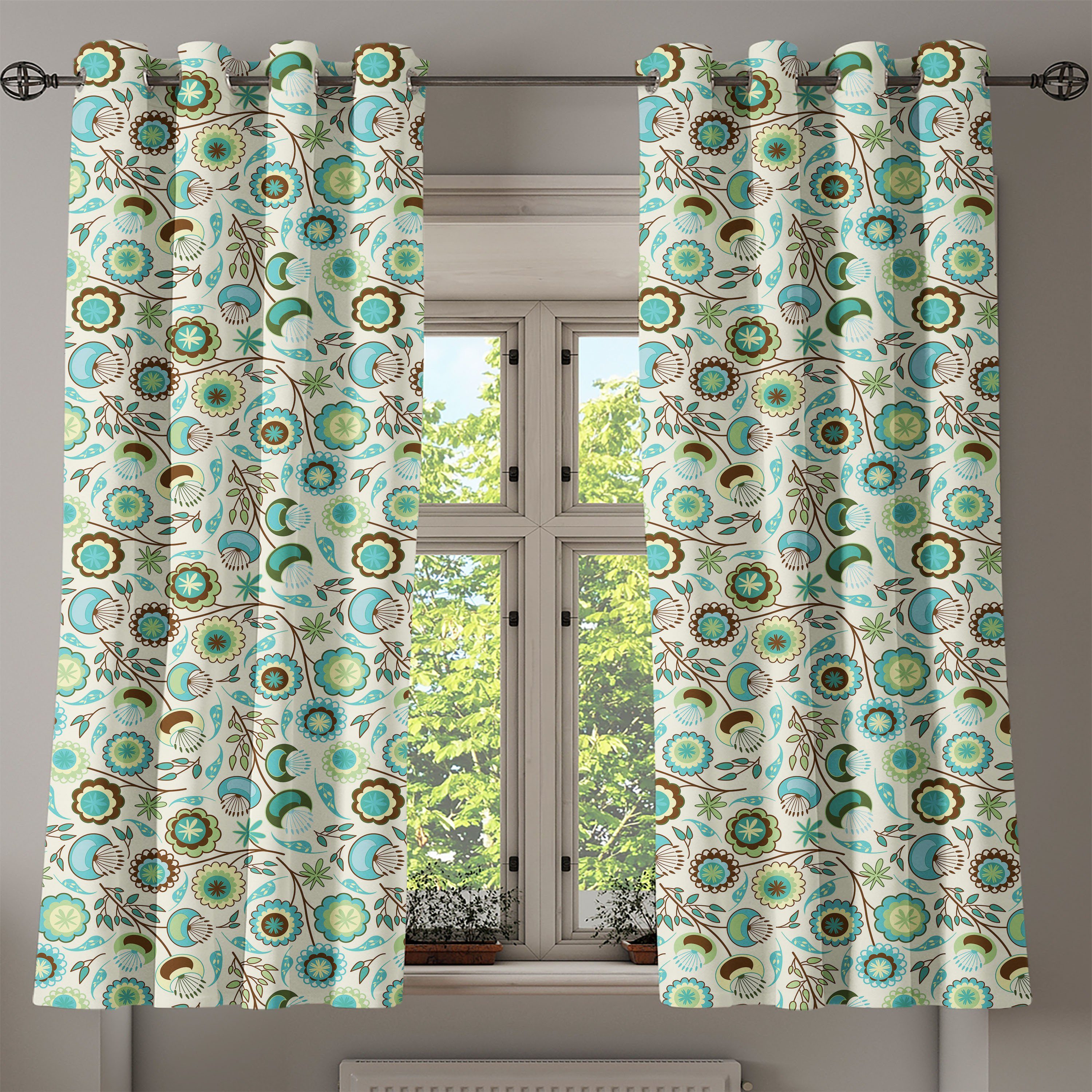 Pastel Floral Natur Schlafzimmer Dekorative für Gardine 2-Panel-Fenstervorhänge Abakuhaus, Wohnzimmer,