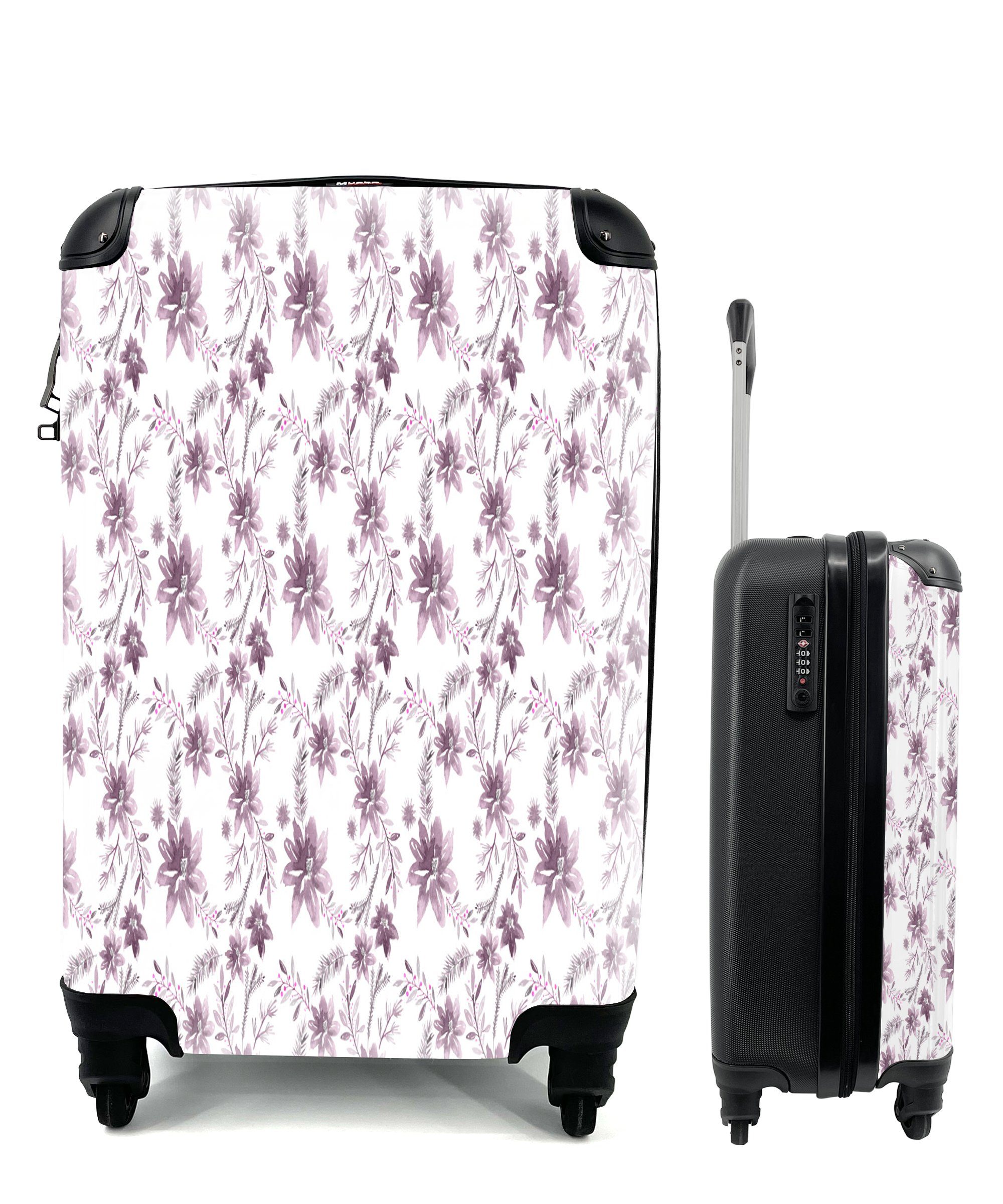 - Reisekoffer MuchoWow Ferien, Handgepäck 4 für Blumen Trolley, Muster, Handgepäckkoffer Lila rollen, Reisetasche Rollen, mit -