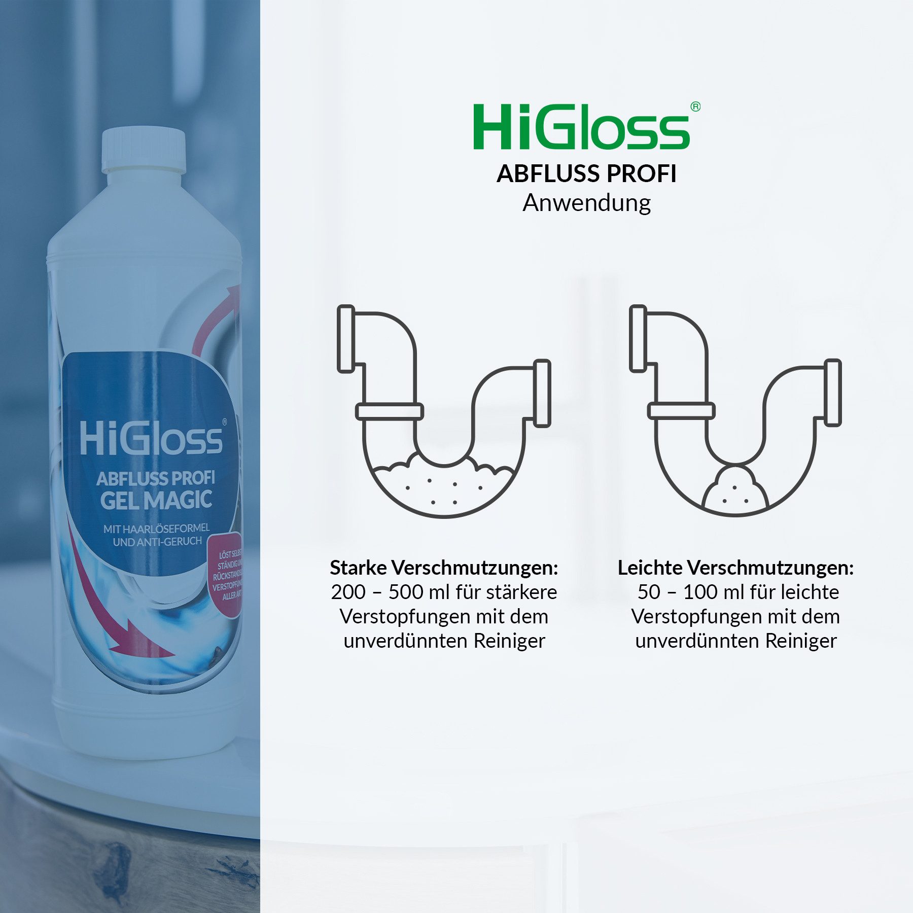 Thumbnail - HiGloss Hochalkalischer Rohr- und Abflussreiniger "Abfluss Gel Magic" Badreiniger (2x1l beseitigt effektiv Verstopfungen...