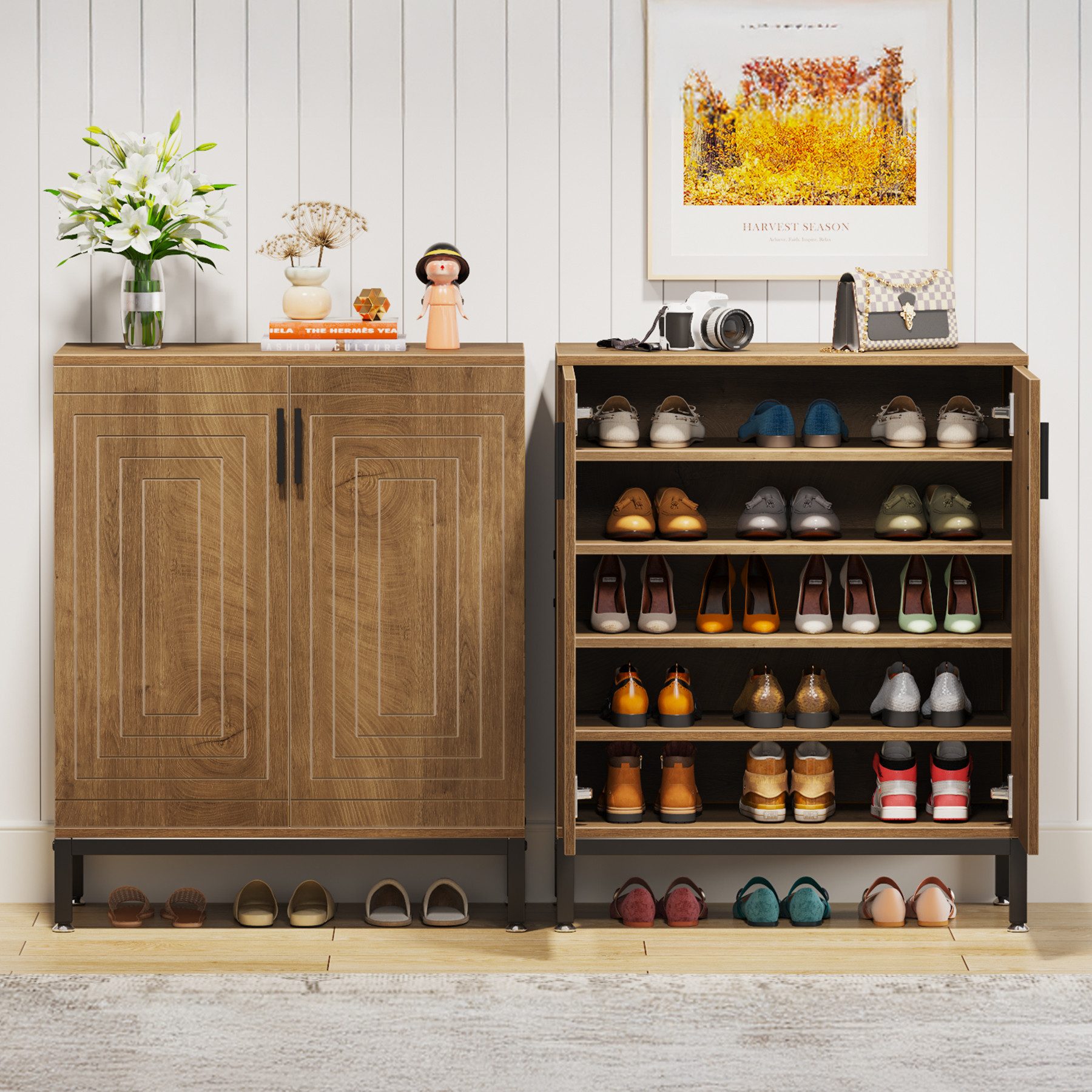 Tribesigns Schuhschrank 5-stufiges Schuhkipper mit Türen, Schuhmöbel für 20 Paar Schuhe