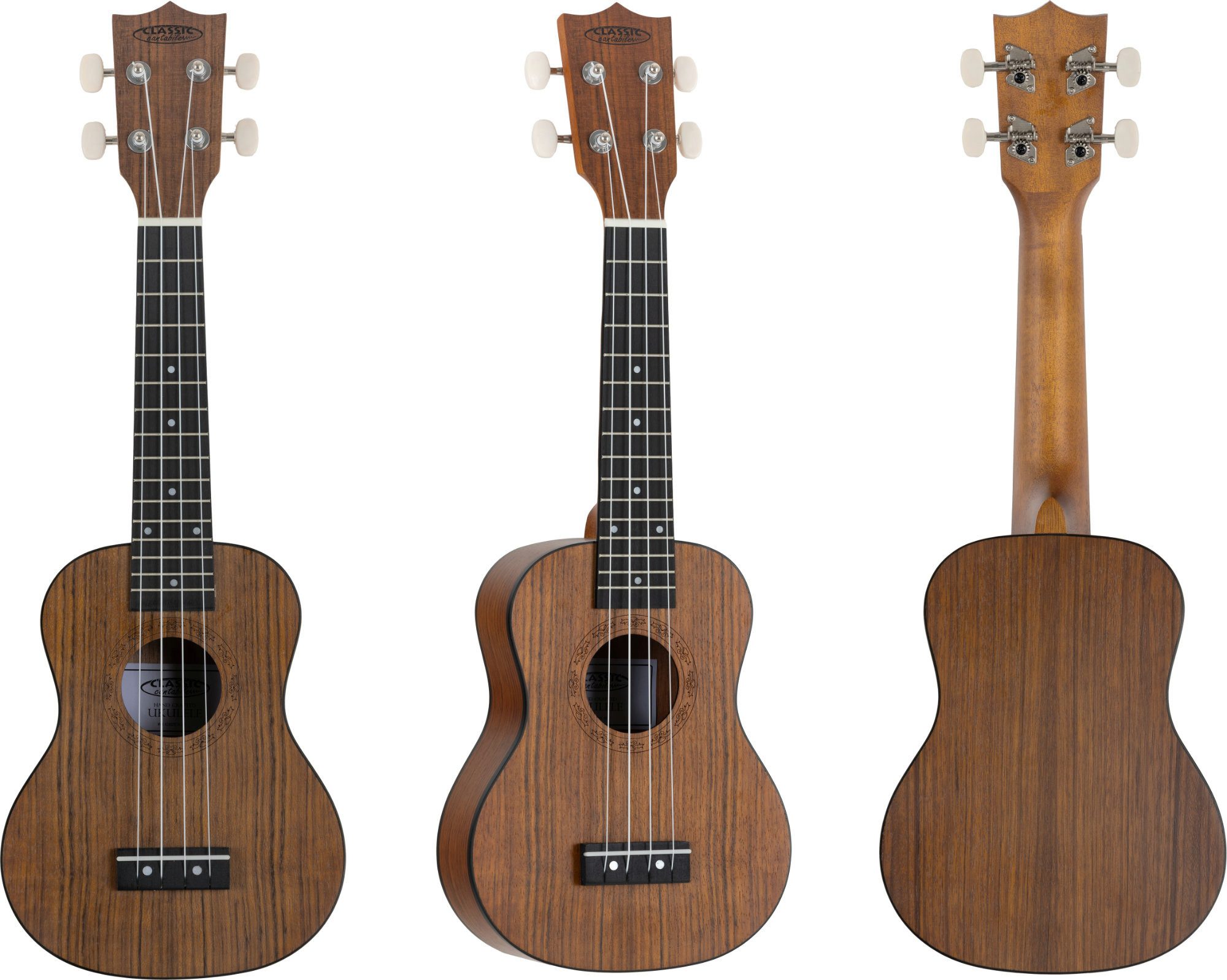 Classic Cantabile Ukulele Ukulele Walnuss, Leichtgängige Mechaniken