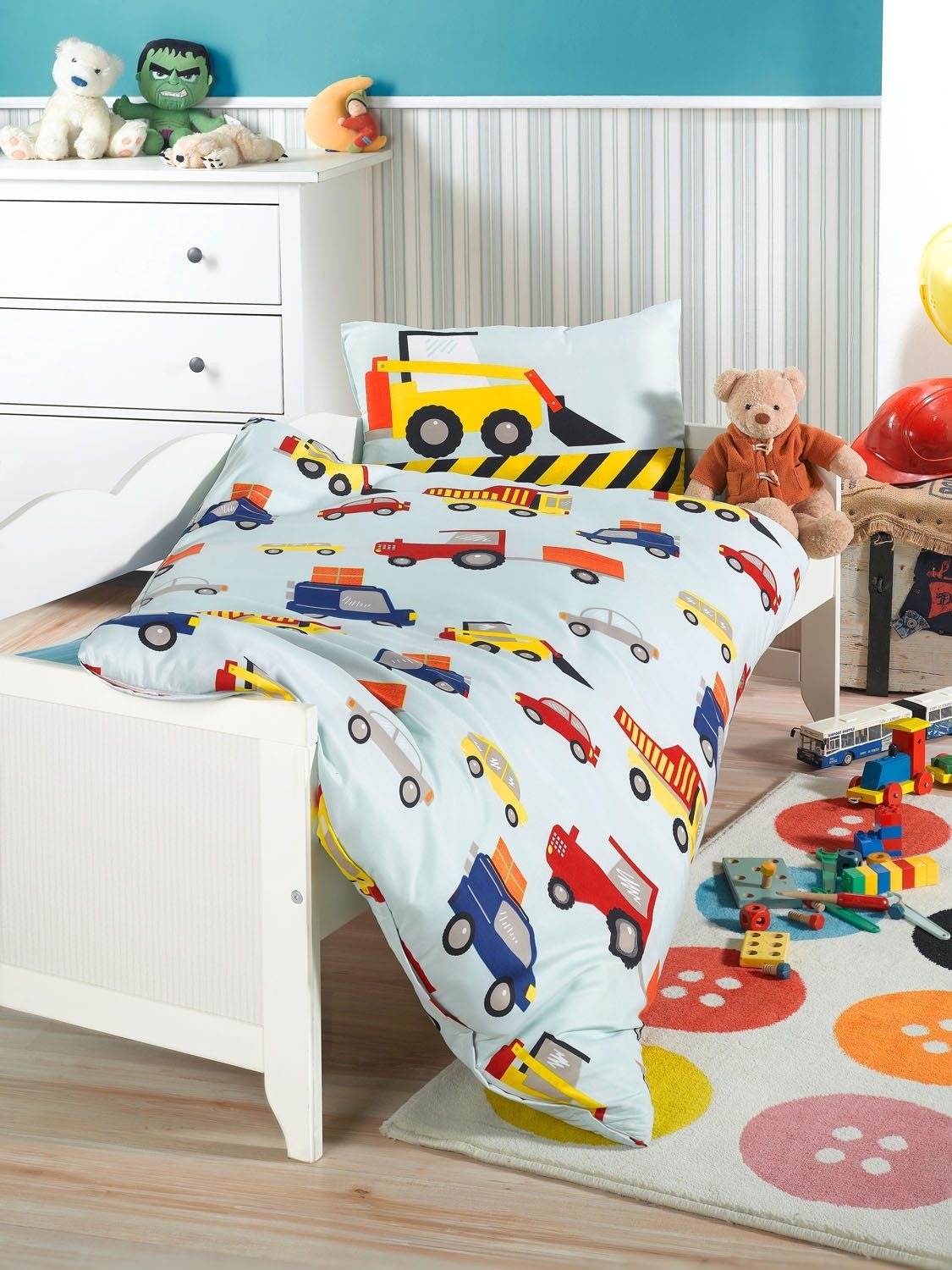 Holiday Heimtex Babybettwäsche BAUSTELLE, 100 x 135 cm, Blau, Gelb Rot, Pol günstig online kaufen