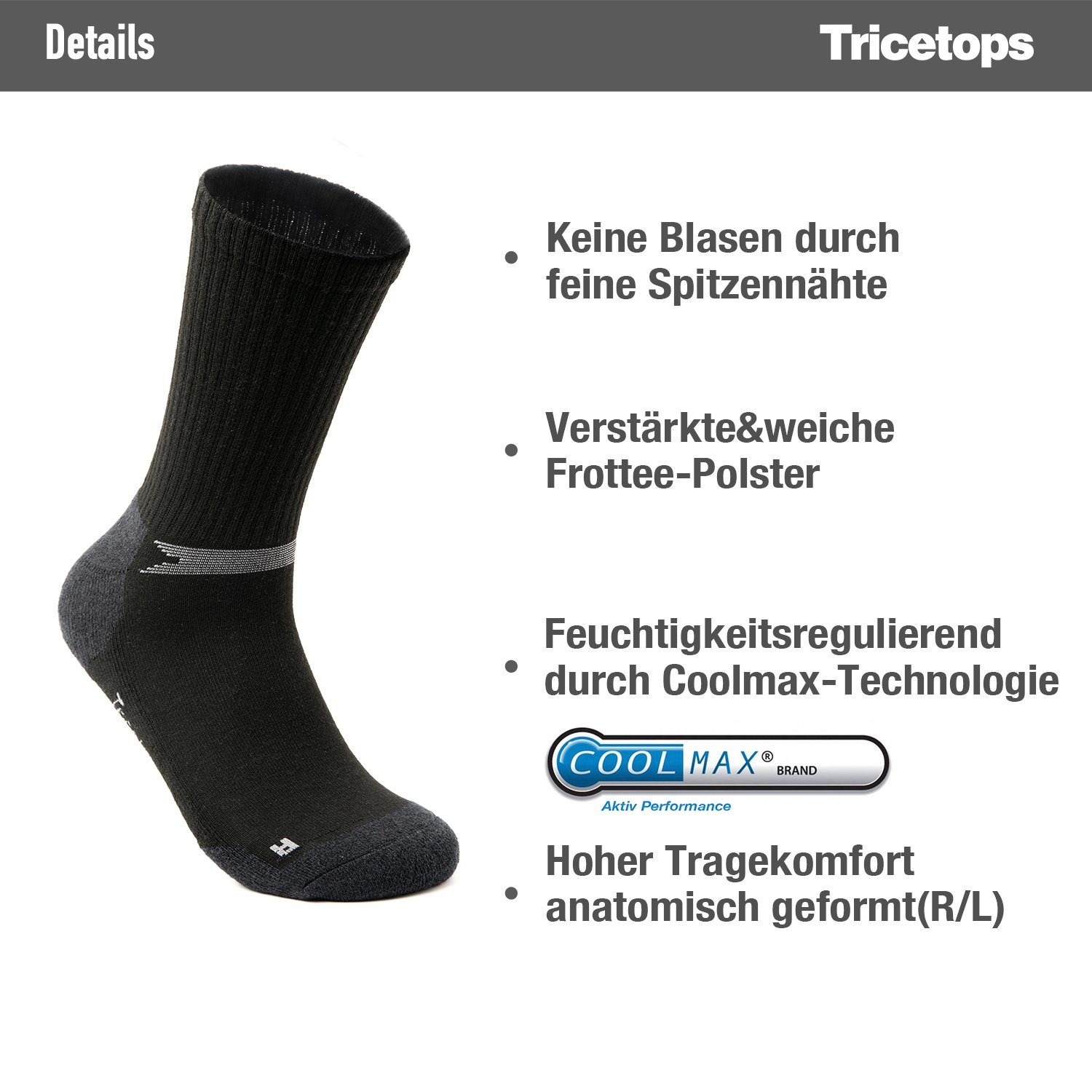 Tricetops Wandersocken TS01M Wandersocken Herren Arbeitssocken 3 / 6 Paar Trekking-Socken (3-Paar)