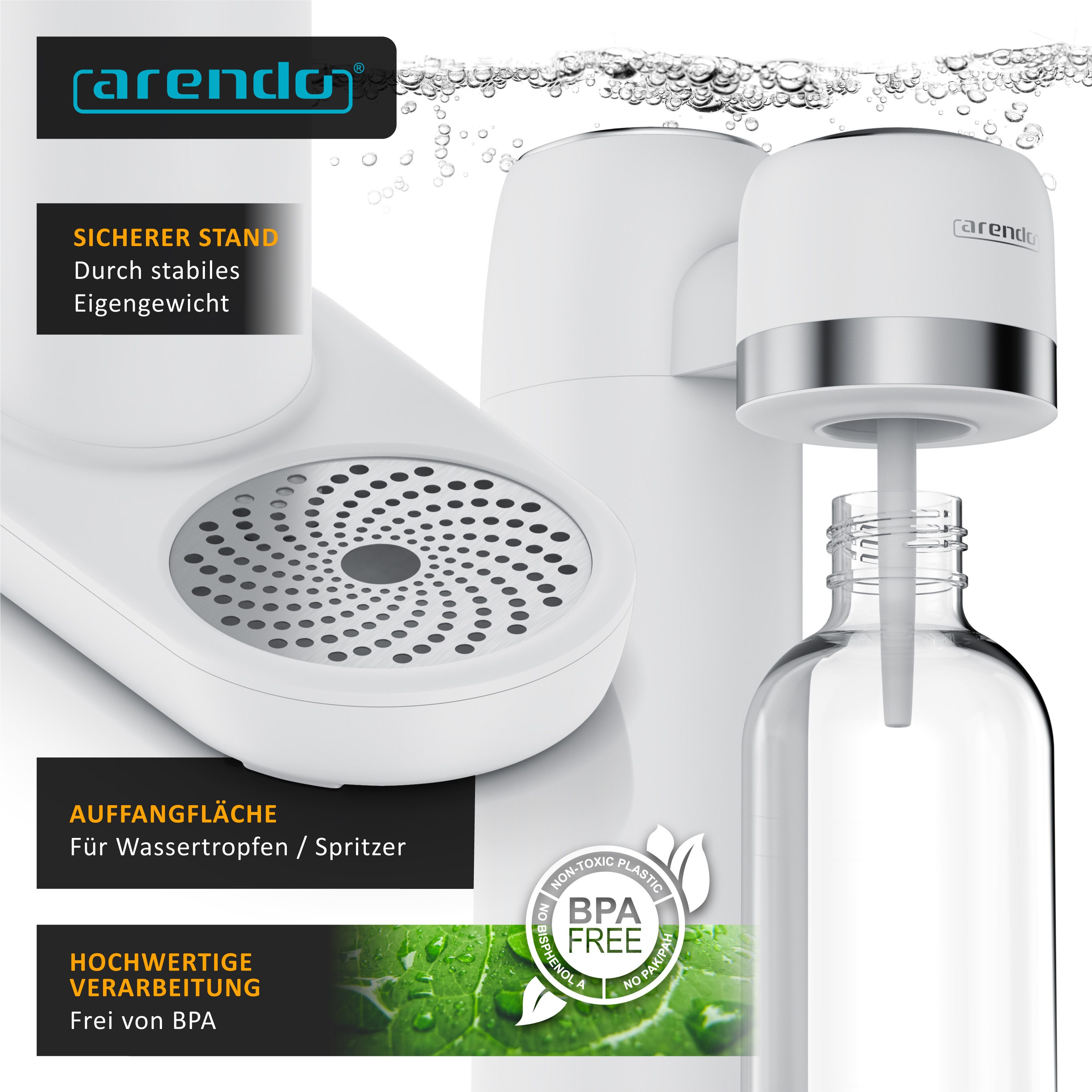Arendo Wassersprudler Soda Maker mit 1000 ml Flasche, kompatibel mit 60 l CO2 Zylindern, (Set, 2-tlg., Soda Maker, PET-Flasche), Soda Streamer mit Wasserflasche – Bild 4 von 5