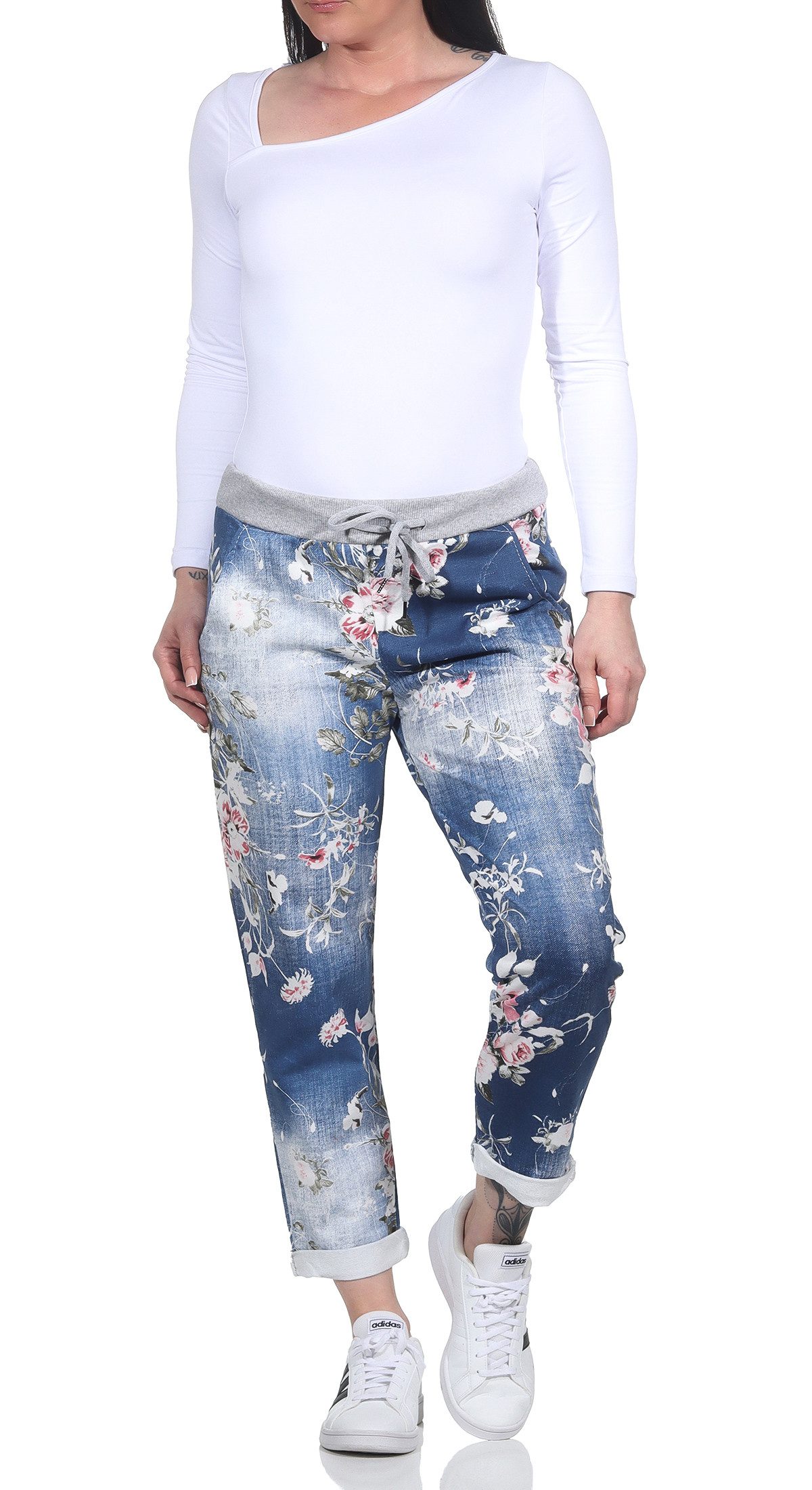 CLEO STYLE Jogginghose Damen Jogginghose 2581 36-40 Dunkelblau / Blume