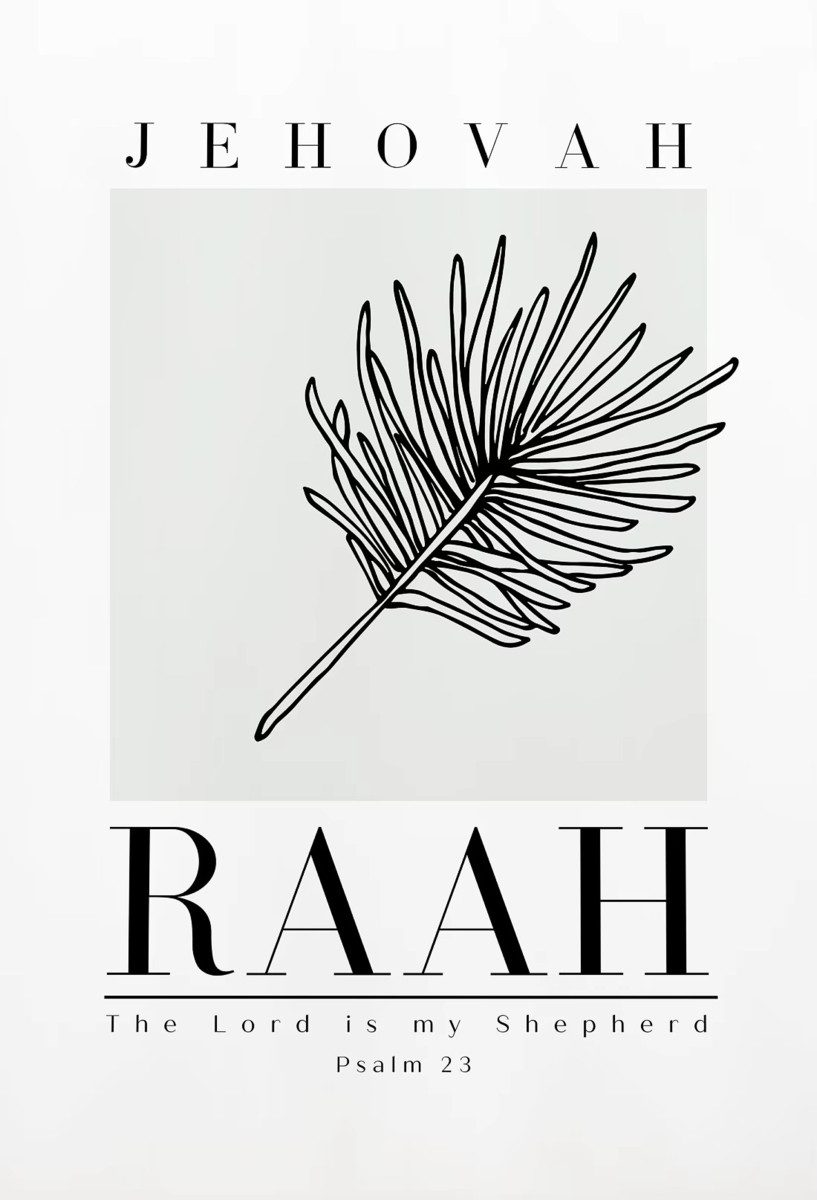 TPFLiving Kunstdruck (OHNE RAHMEN) Poster - Leinwand - Wandbild, Christlicher Jehova Jireh Rapha Shalom Shammah Nissi Raah Leinwand (Leinwandbild XXL), Farben: Schwarz, Weiß, Grau, Beige, Braun -Größe: 20x30cm