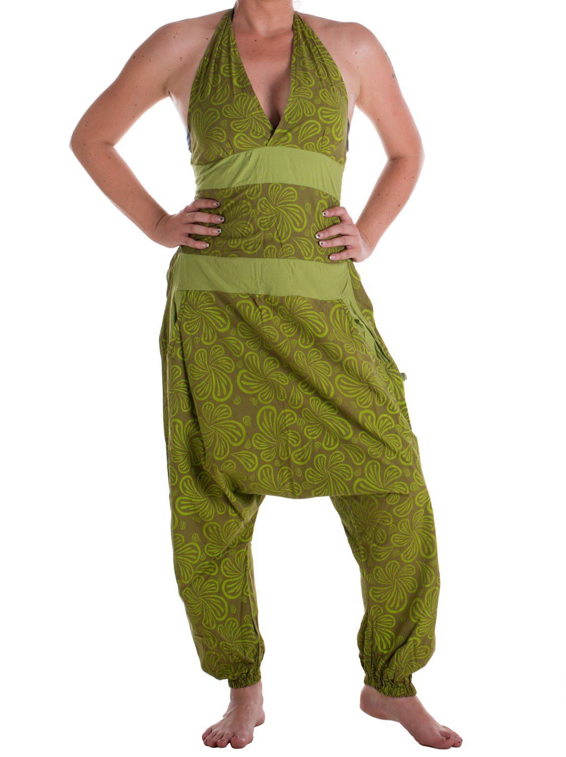 Vishes Latzhose Latzhose Overall Neckholder mit Blümchen Haremshose, Pumphose, Goa, Hippie, Yoga Style