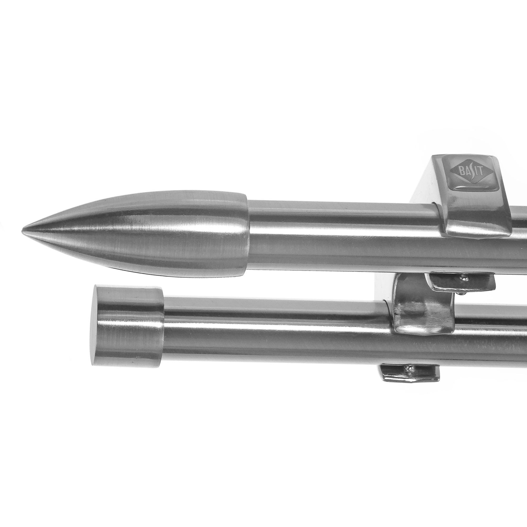 BASIT Gardinenstange Edelstahloptik 20mm mit Deckenträgern 480 cm E82, Ø 20 mm, 2-läufig, verschraubt, Metall, D60RR 480 cm E82 Spitze