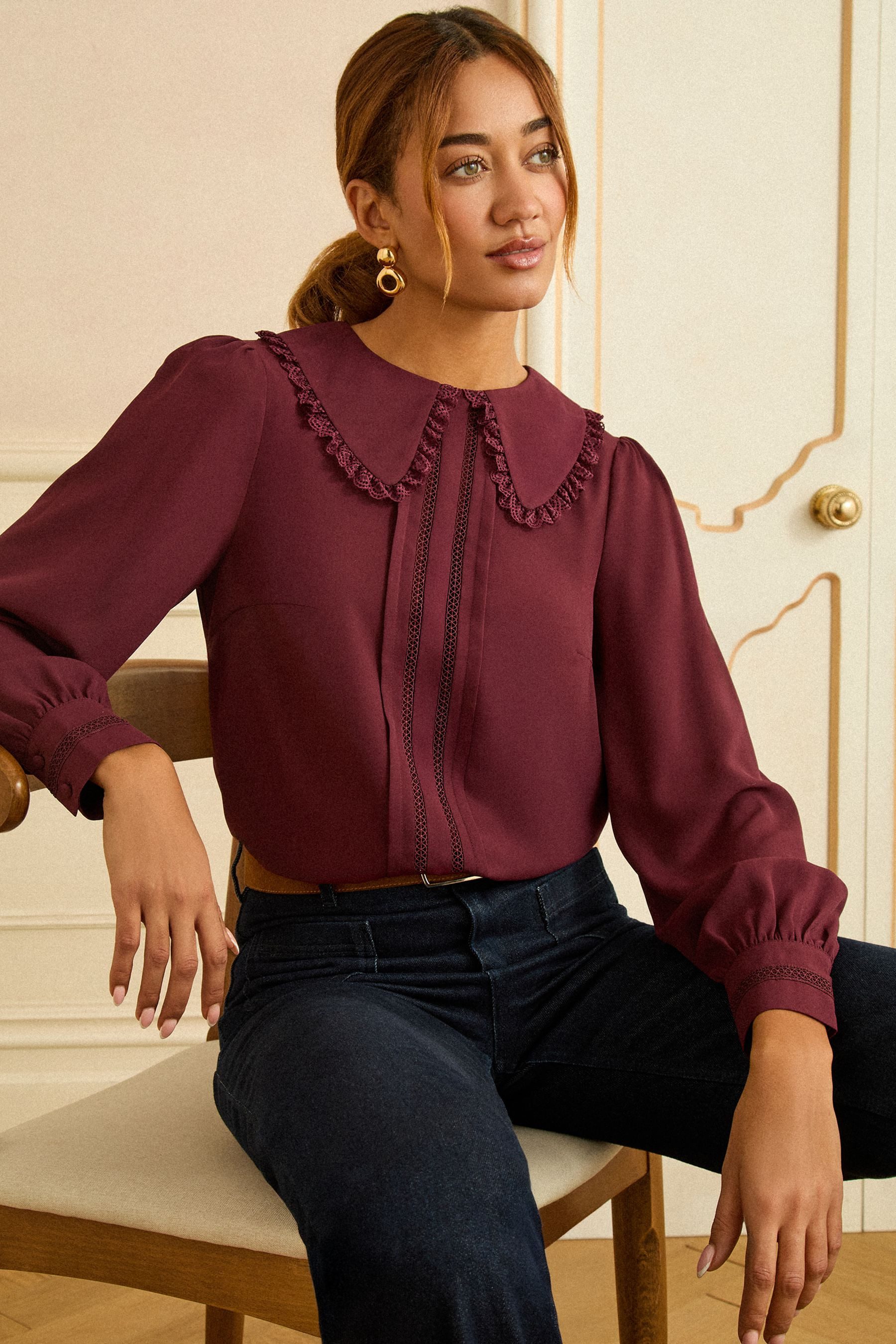 Love & Roses Langarmbluse Love & Roses Bluse mit Rüschenkragen, Regular (1-tlg)