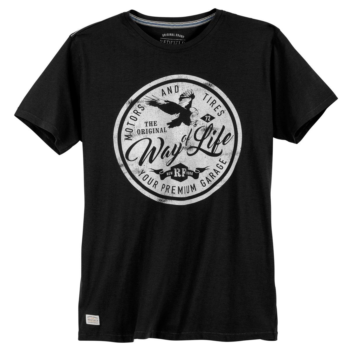 redfield Rundhalsshirt Große Größen T-Shirt schwarz Vintageprint Redfield