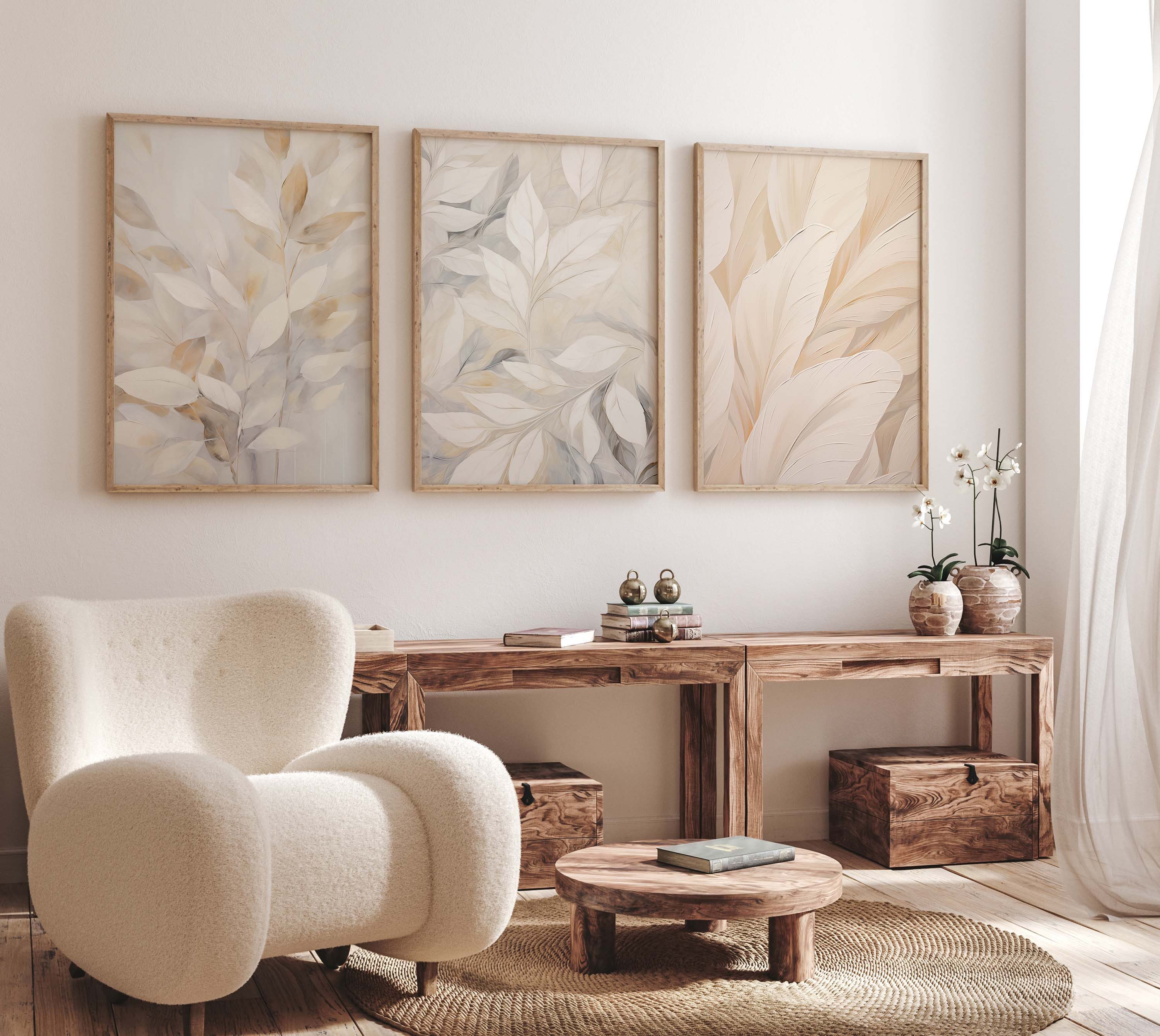 JUSTGOODMOOD Poster Botanik Geschenkidee Beige Blätter und Zarte Pflanzenkunst in Neutrale, C (1 St)