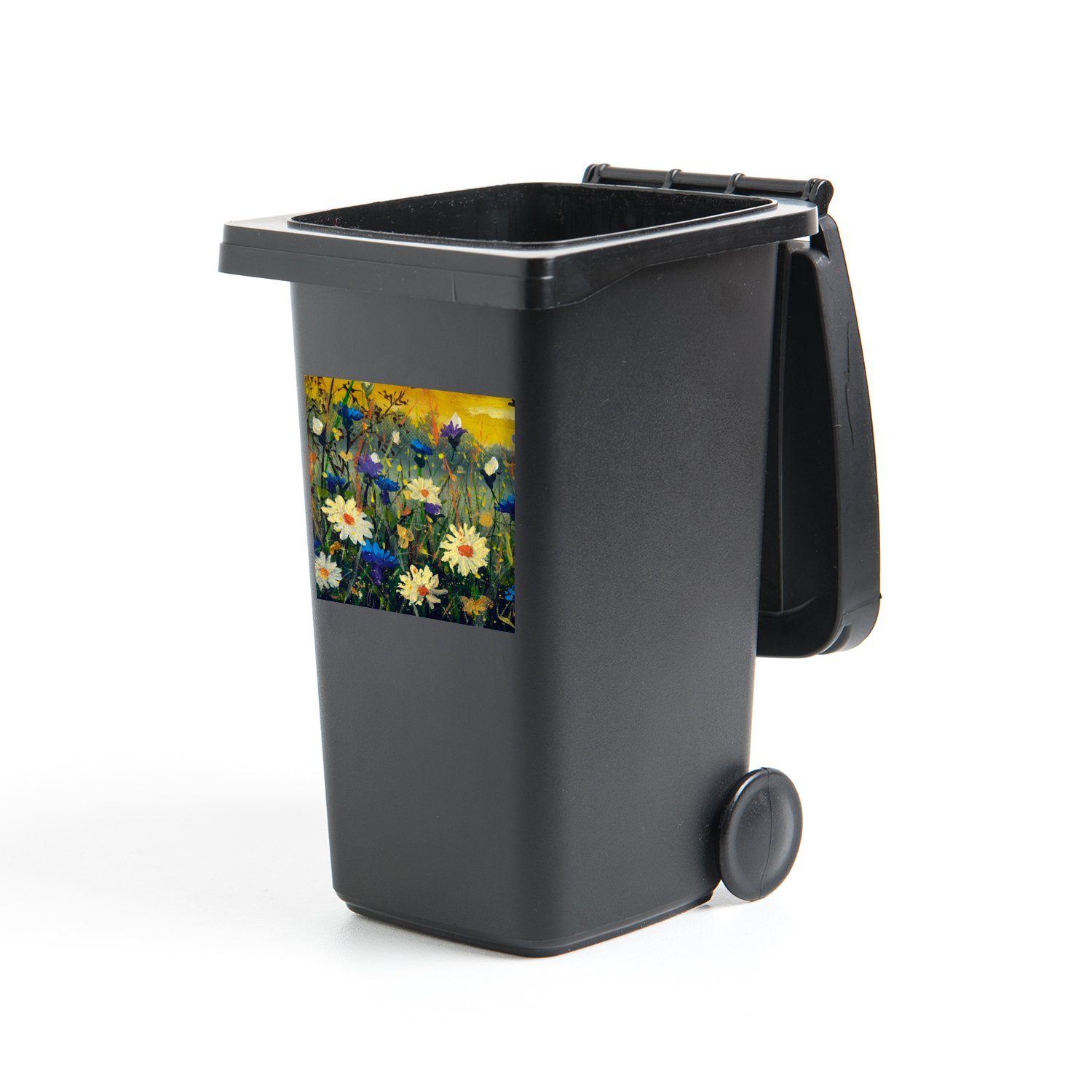 MuchoWow Wandsticker Malerei - Ölfarbe - Natur - Blumen (1 St), Mülleimer-aufkleber, Mülltonne, Sticker, Container, Abfalbehälter