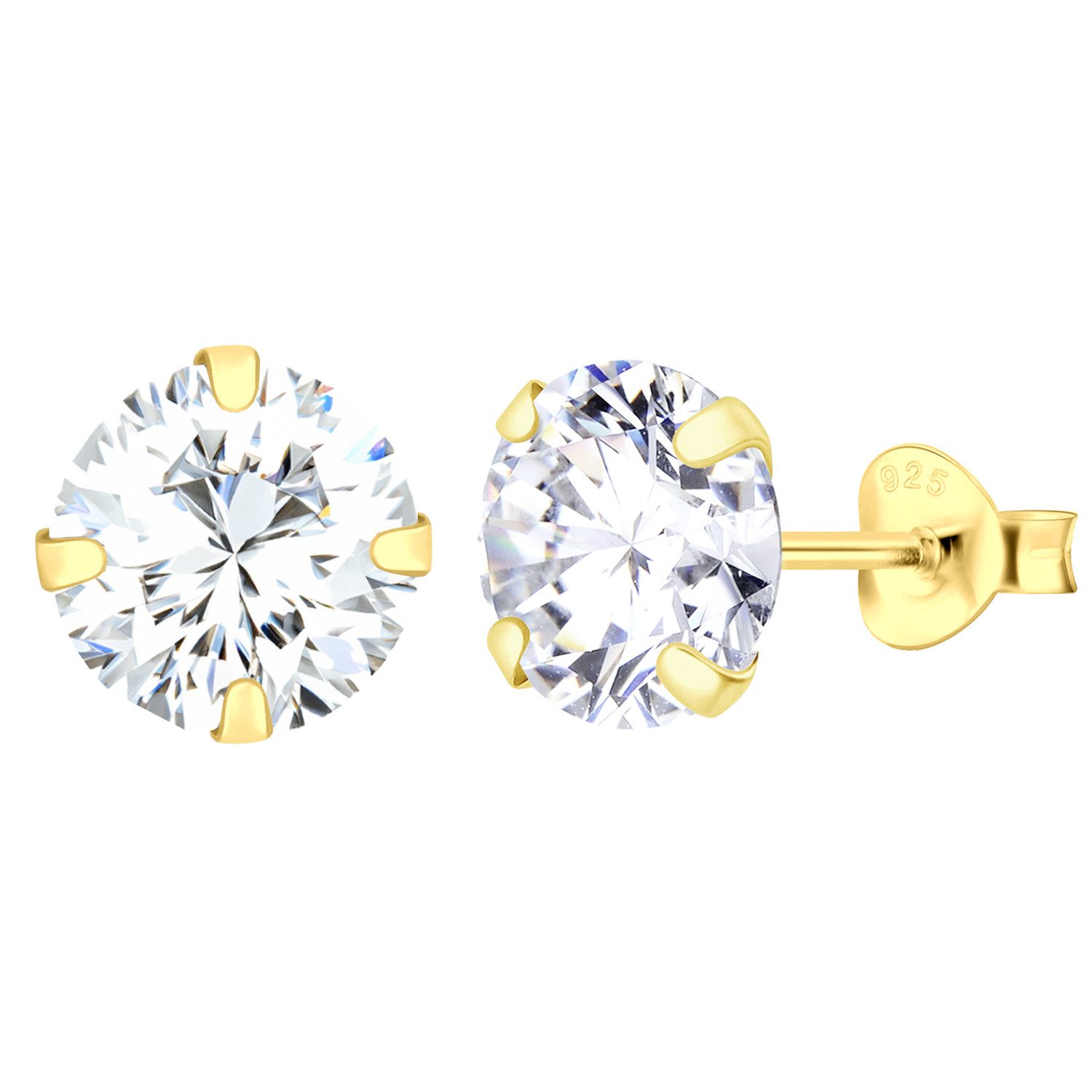 LÖB Paar Ohrstecker 925 Silber Gold Ohrringe Zirkonia Stein Ohrstecker Diamant Rund 8mm (Geschenke für Frauen Beste Freundin Mutter Mama Damen Ehefrau sie zum Geburtstag Ostern Muttertag Muttertagsgeschenk, Inkl. Schmuckbox), Damen Kinder Goldene Silberohrringe Stecker Glitzer Solitär Klein weiß