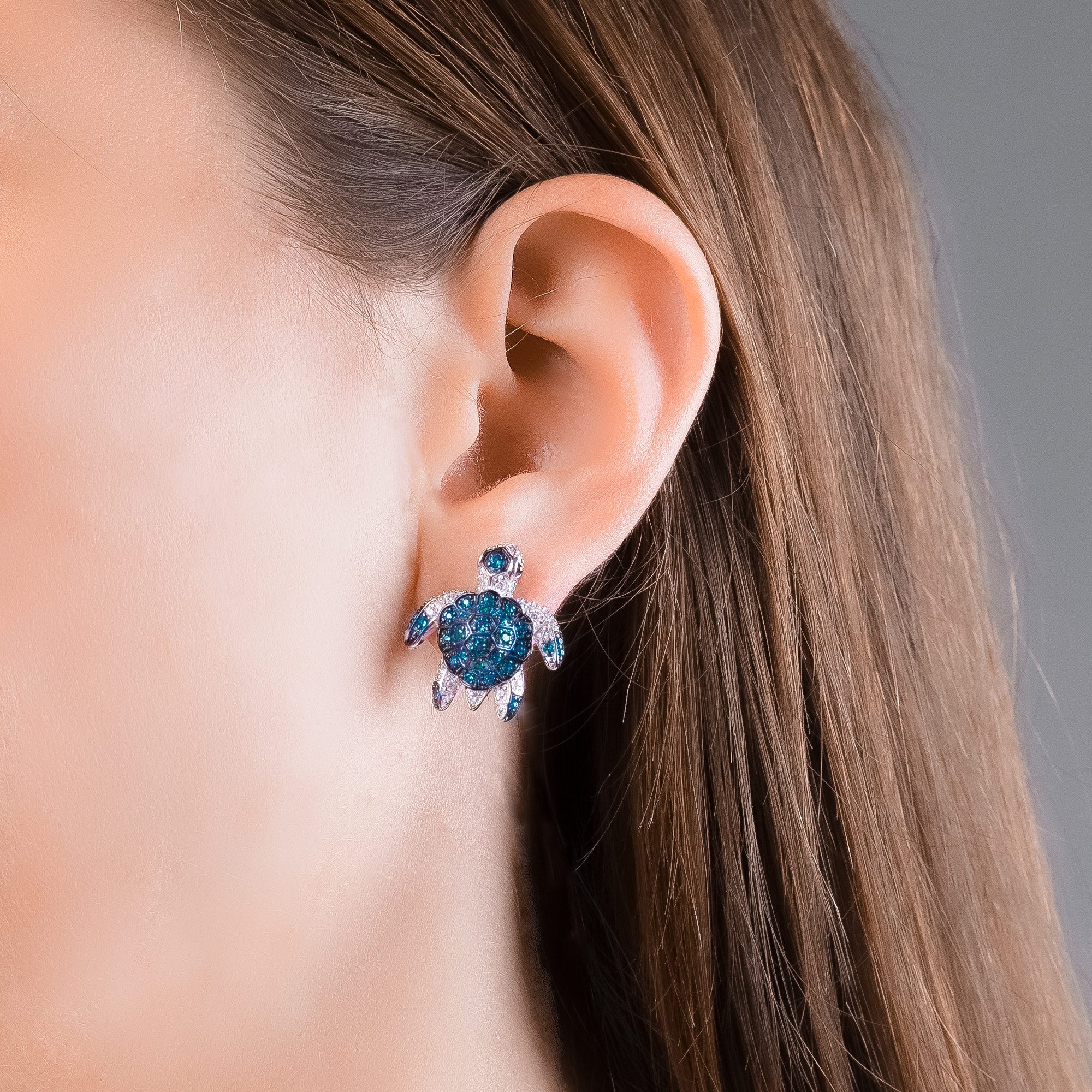 Seinerzeit FLORA & FAUNA Paar Ohrstecker Schelly Schildkröten Ohrringe, Material: 925 Sterling Silber, rhodiniert, geschwärzt
