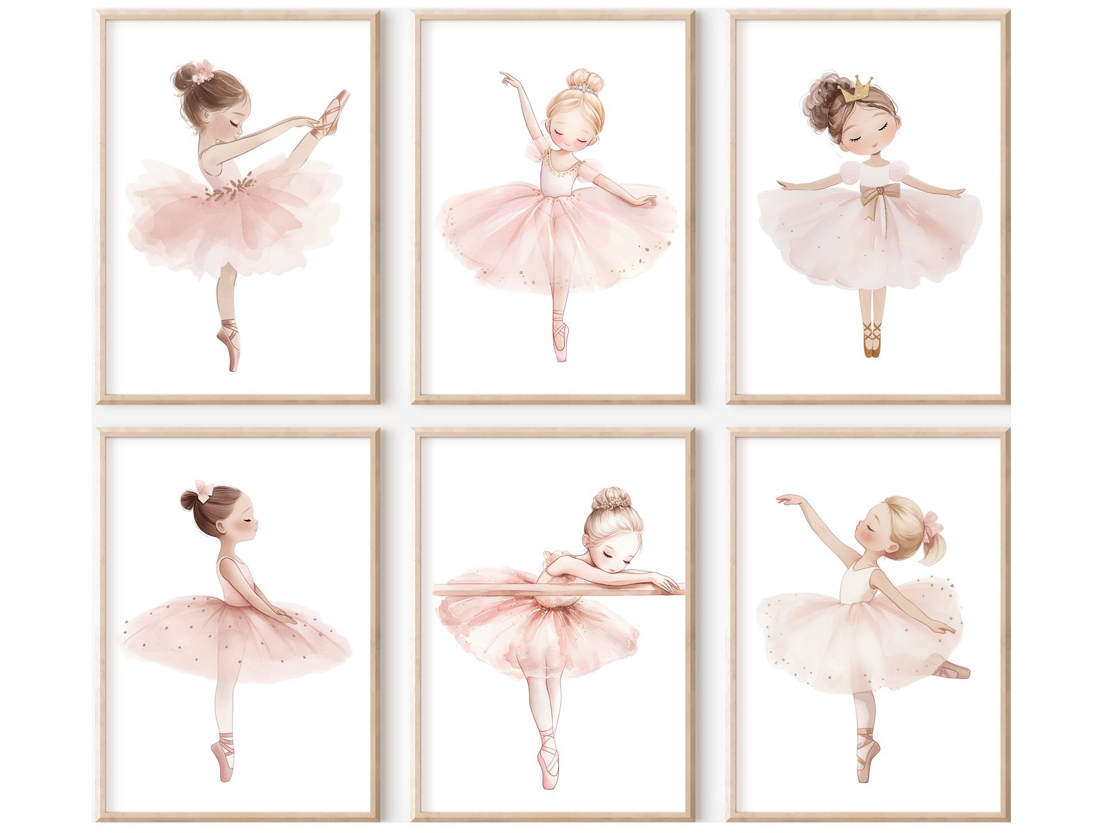 homestyle-accessoires Poster Kinderzimmer Bilderwand 6erSet Bilderset Babyzimmer BALLERINA, Hochformat, Künstlerpapier, ohne Rahmen