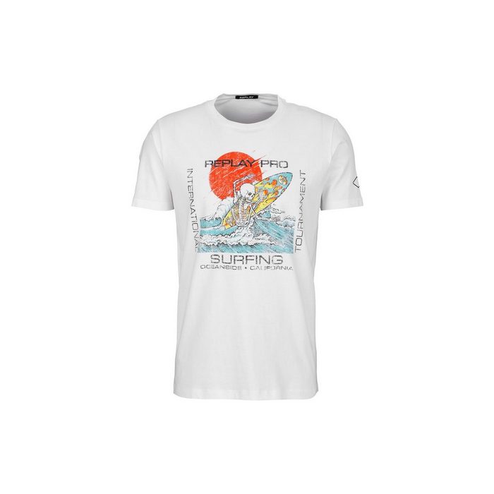 Replay T-Shirt T-Shirt mit Print mit Surfer-Totenkopfmotiv