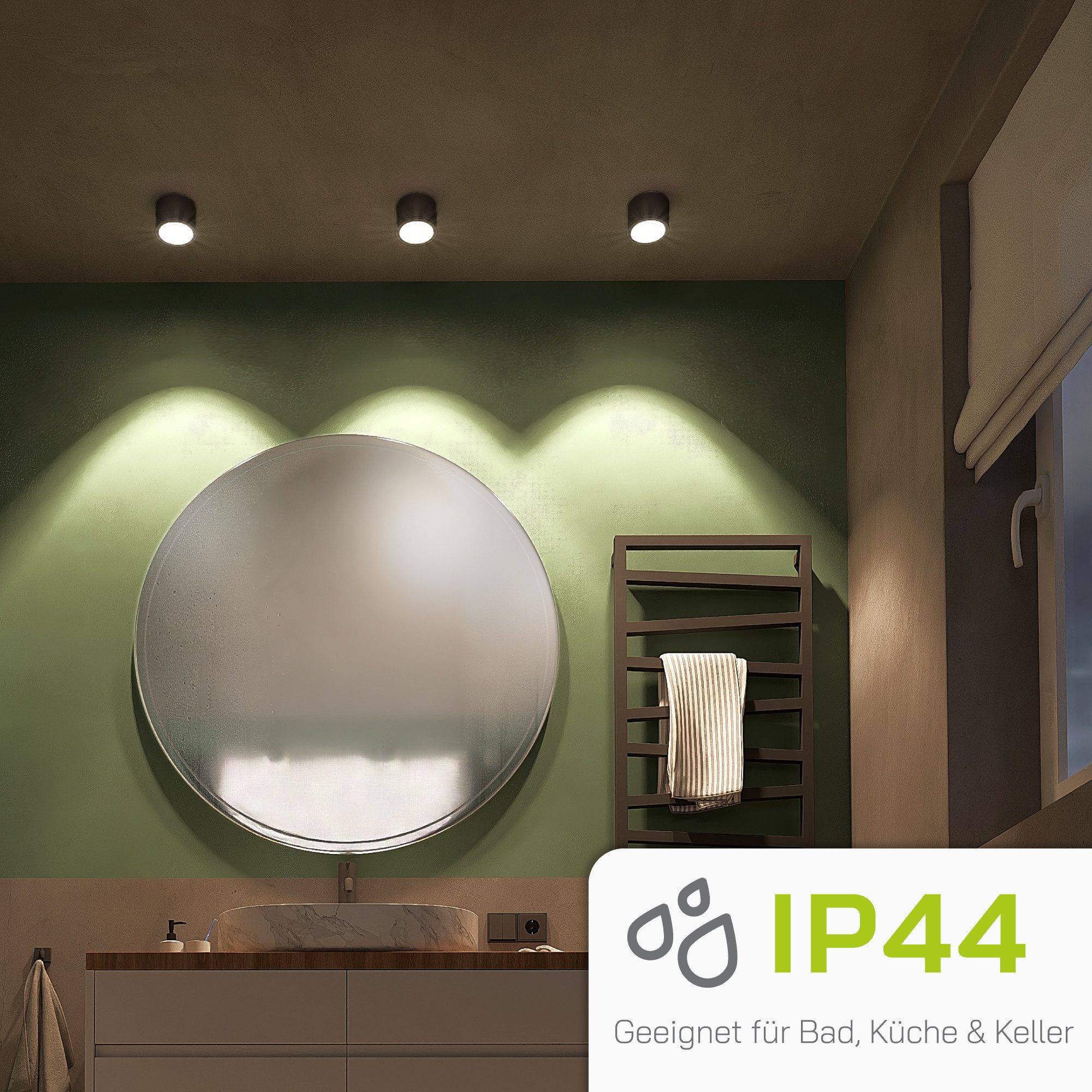 linovum LED Aufbaustrahler NUHA Bad Aufbauspot in schwarz & rund IP44 mit Fassung für 1x GX53