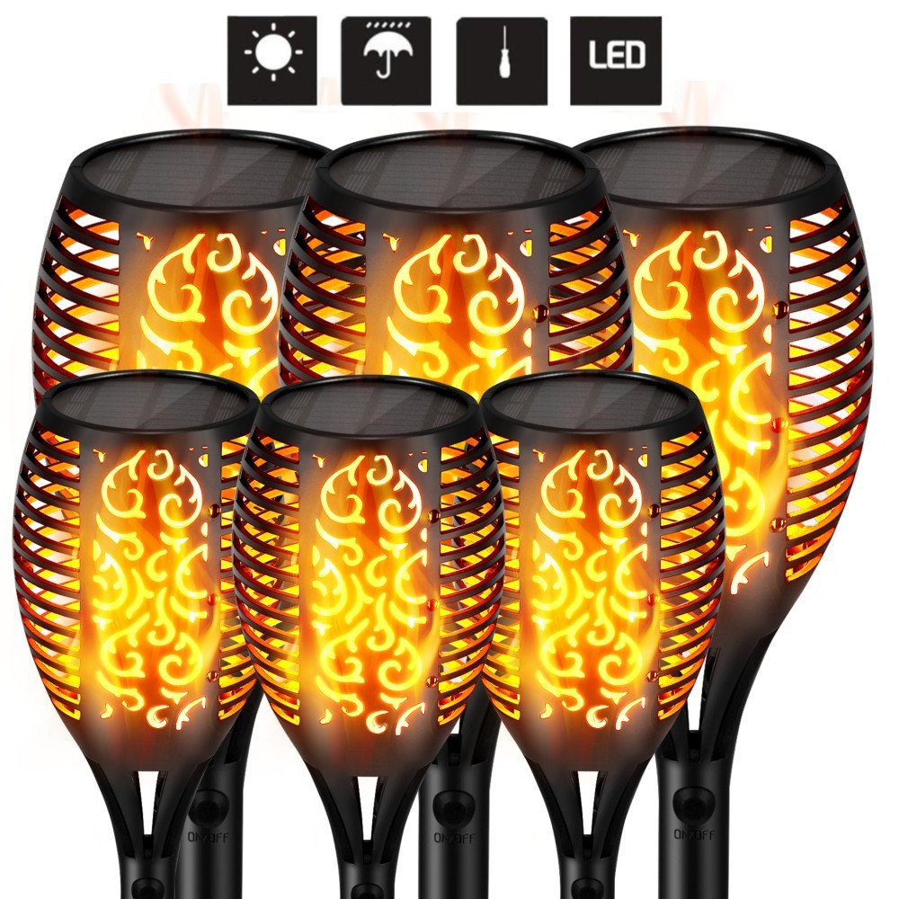 LETGOSPT LED Solarleuchte Solarleuchten für Außen Garten, Solar Flammen Lampe mit Flammeneffekt, LED fest integriert, Warmes Licht, IP65 Wasserdicht,für Außen, Hinterhöfe, Gärten, Rasen Beleuchtung
