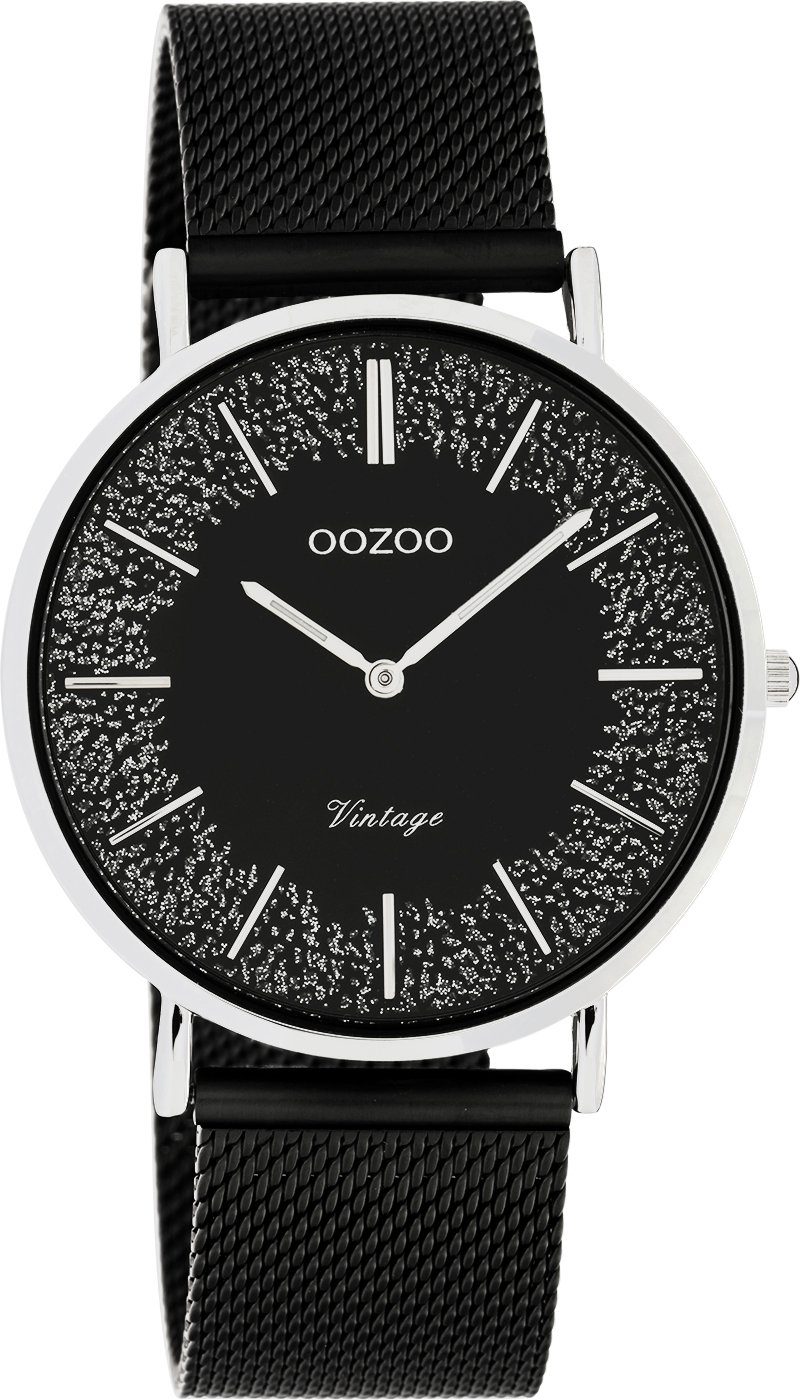OOZOO Quarzuhr Vintage Damenuhr C20140 Glitzer-ZB Milanaiseband Schwarz 40 günstig online kaufen