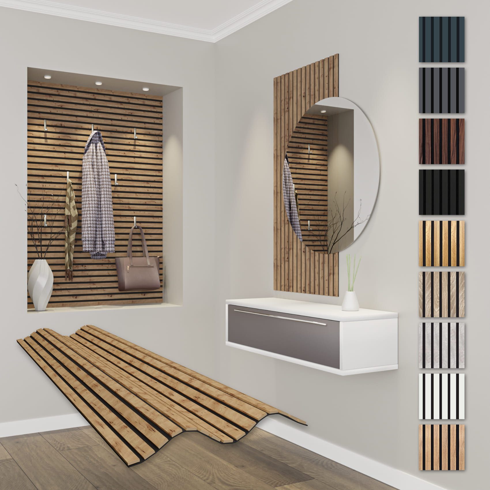 Hexim Wanddekoobjekt APF08 (Akustikpaneele 118x60cm Holz Comfort - flexible Holzpaneele Platten Lamellenwand MDF Wandpaneele Lamellenverkleidung Wandverkleidung schalldämmend 0.71m² Pecan)