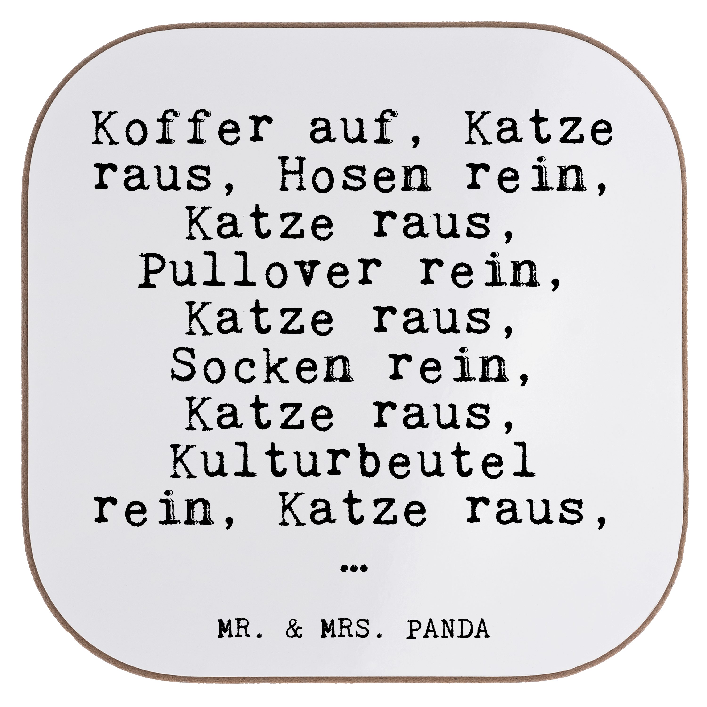 Mr. & Mrs. Panda Getränkeuntersetzer Koffer auf, Katze raus,... - Weiß - Geschenk, Tier, Untersetzer Gläse, 1-tlg.