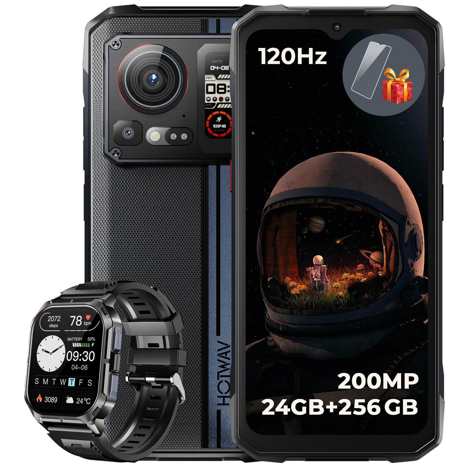 HOTWAV Outdoor Handy Cyber 15, 120Hz, Helio G99 Prozessor Smartphone (6.6 Zoll, 256 GB Speicherplatz, 200 MP Kamera, IP68/IP69K/4G LET/NFC/GPS/OTG)