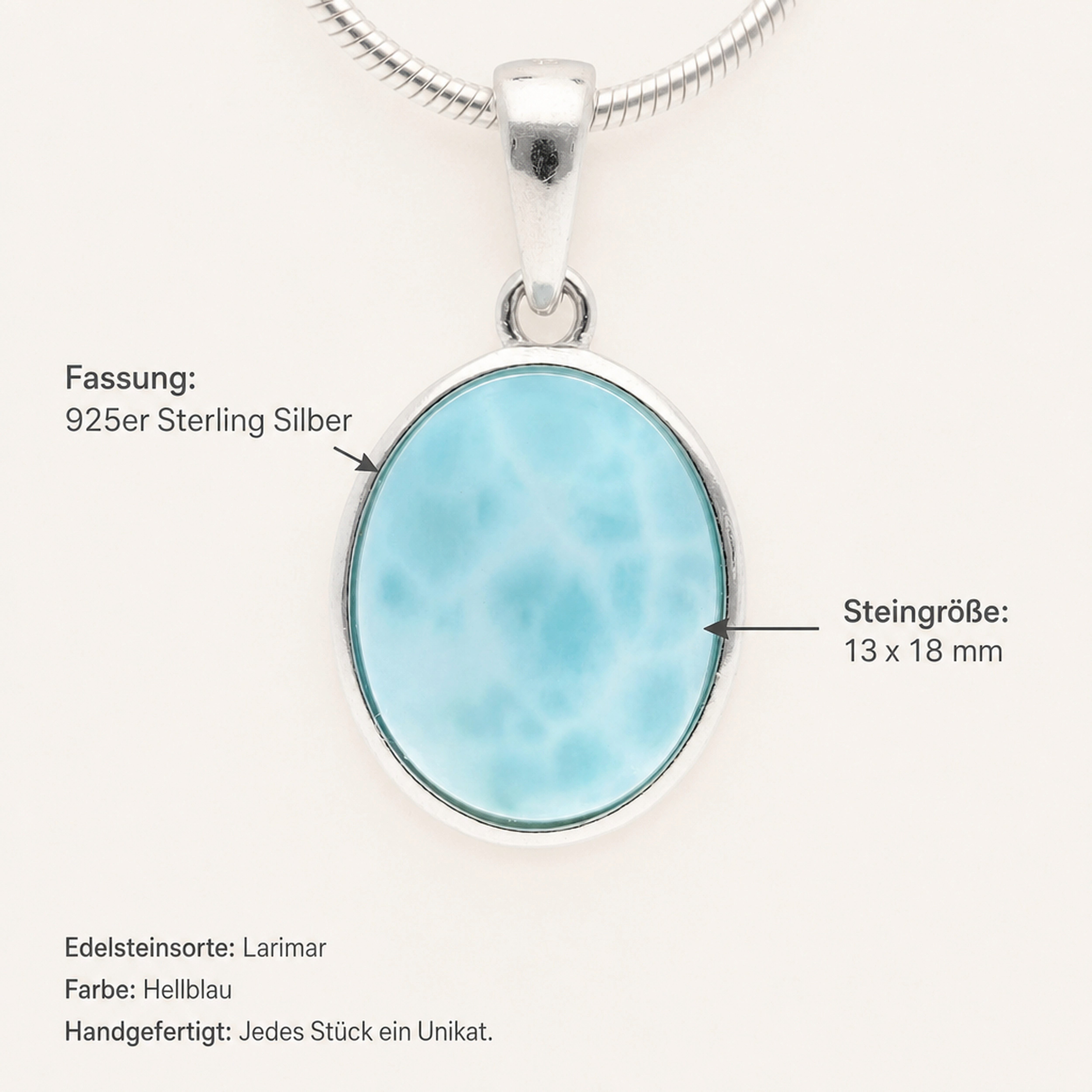 Lebensquelle Plus Kettenanhänger Larimar Anhänger (oval) in Silber gefasst – Bild 5 von 5