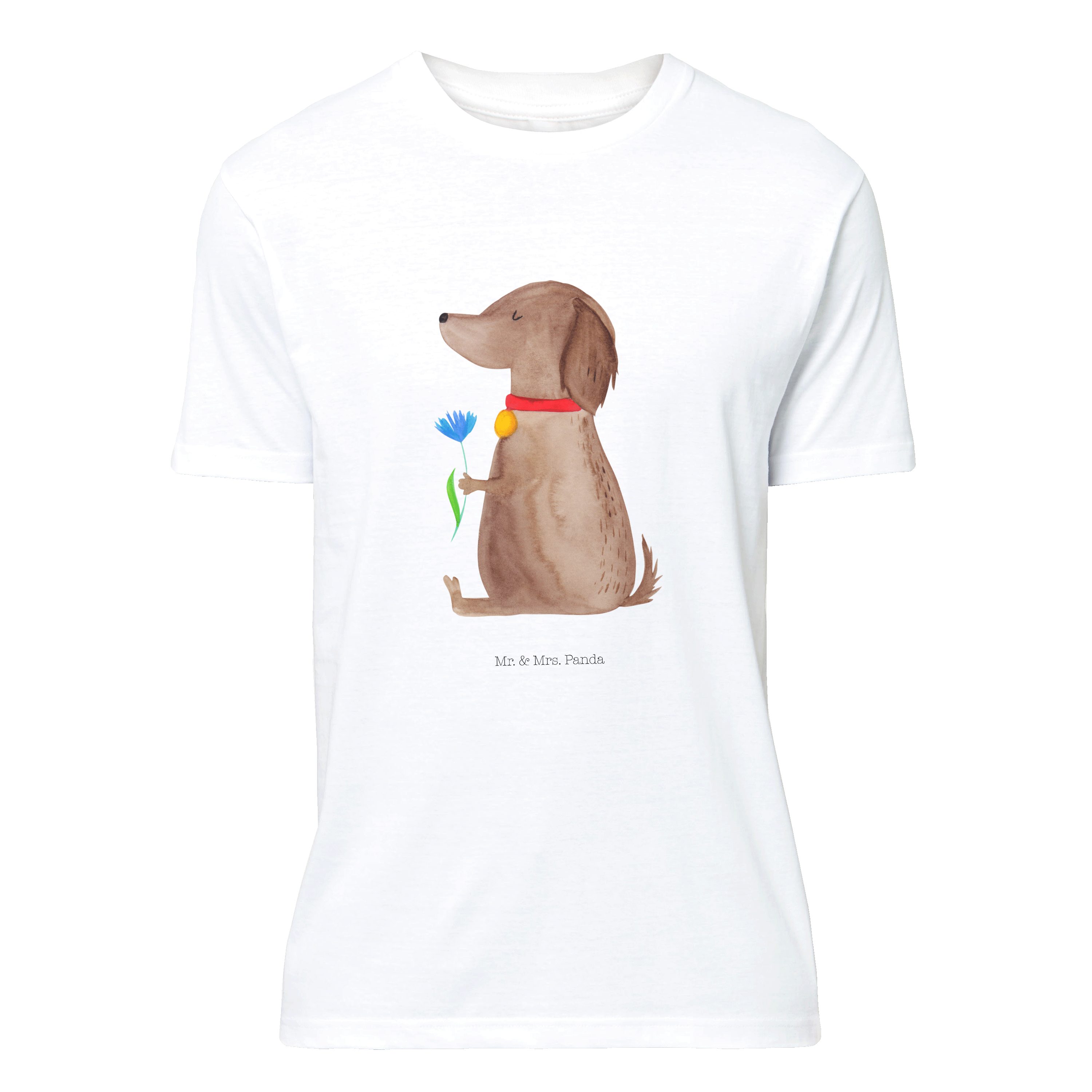 T-Shirt Hund Blume - Weiß - Geschenk, Tierliebhaber, Jubiläum, Hunderasse, Na