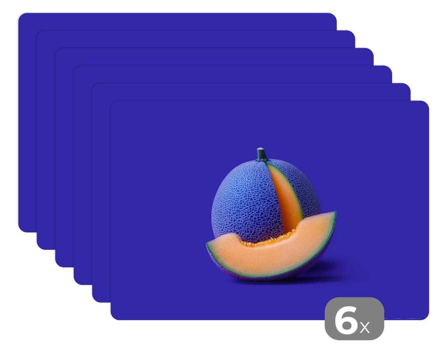 MuchoWow Platzset Melone - Blau - Orange - Kunstvoll, (6-St), Platzsets, Tischset, Abwaschbar, Tischsets, Platzdeckchen