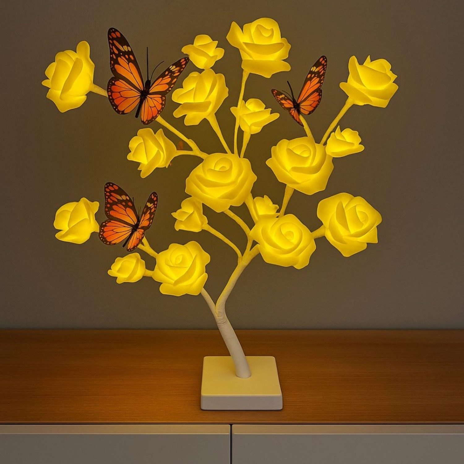 Online-Fuchs LED Baum künstliche Rosen mit LED-Blüten - Lichterbaum, Blumen, Stimmungslicht, 20 beleuchtete Rosenblüten, Warmweiß, mit …