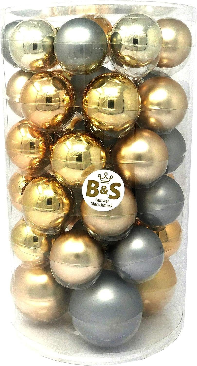 B&S Weihnachtsbaumkugel Weihnachtskugel-Set Glas 46 teilig - 3 Größen - gold Mix