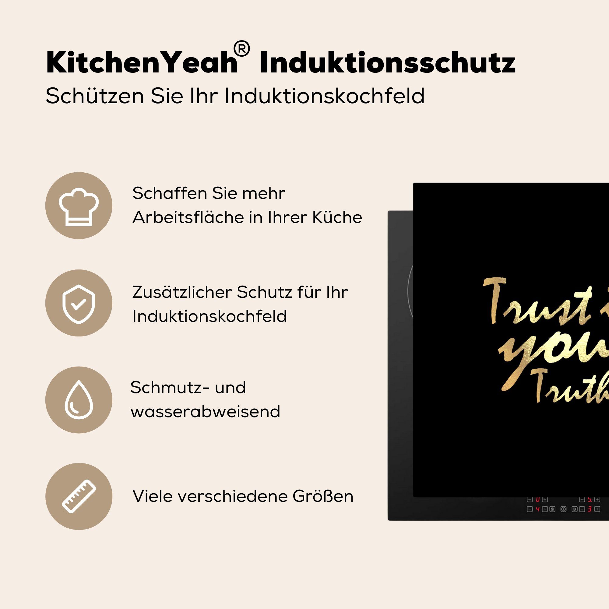 - Ceranfeldabdeckung, Vertrauen cm, tlg), für Gold, Zitat Arbeitsplatte (1 MuchoWow Herdblende-/Abdeckplatte küche 78x78 - Vinyl,