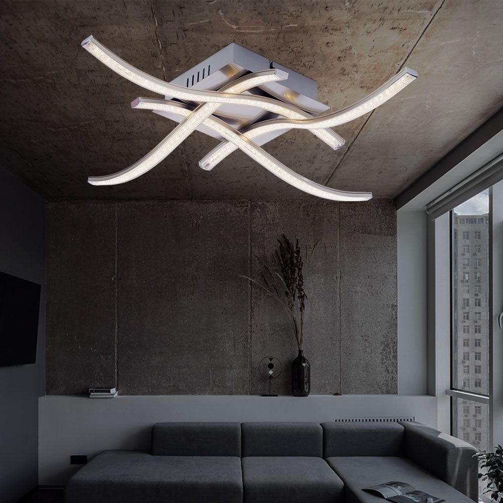 GLOBO LIGHTING LED Deckenleuchte, LED-Leuchtmittel fest verbaut, Warmweiß, 15 Watt LED Decken Leuchte Ess Zimmer Wellen Beleuchtung Kristall