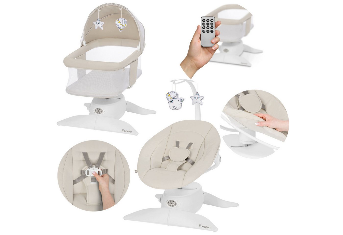 lionelo Babywippe VIVI SET, 2in1: Wippe+Babywanne/360°/Bluetooth/Bewegungssensor
