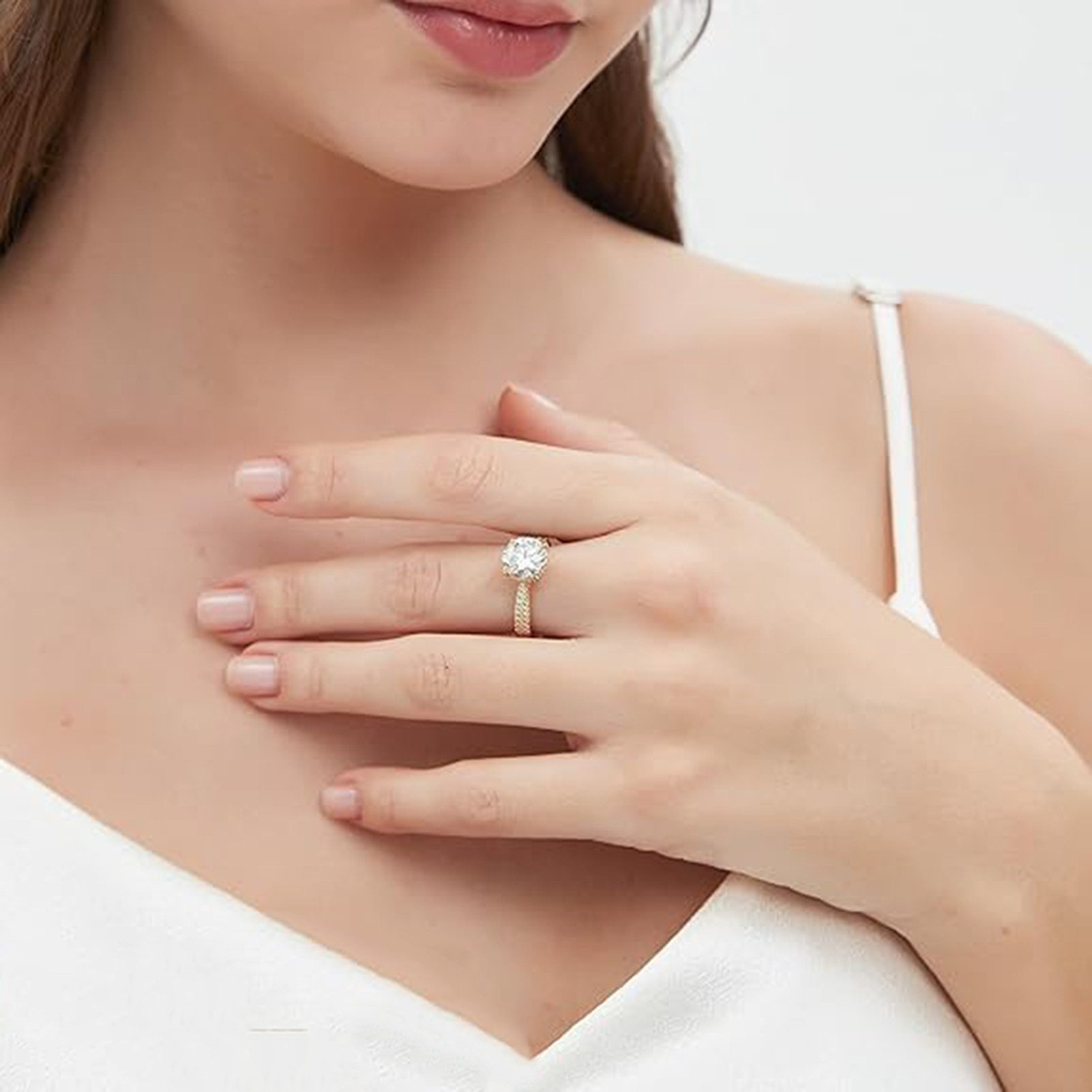 Jumpeak Diamantring 0,5ct~2ct E VS Labordiamant Ring, 14K Gelbgold, Verlobungsring, Brillantschliff, Jubiläumsring, Hochzeitsgeschenk, Geburtstag