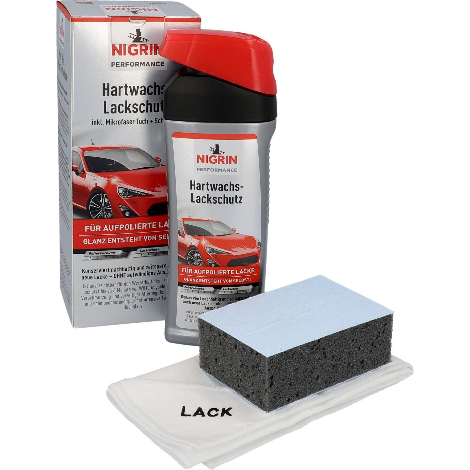 NIGRIN Hartwachs Lack-Schutz 500ml Politur Versieglung Autowachs (Set, 3 St., Komplett-Set), Lack-Versieglung Auto-Wachs KFZ Abperlschutz Shampoobeständig Glanz