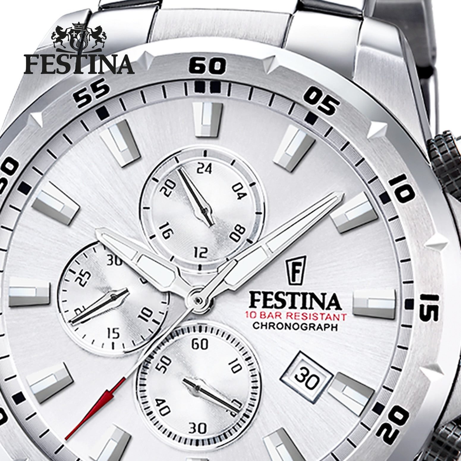 Festina Quarzuhr Festina Herrenuhr Edelstahl silber, (Chronograph), Herren Armbanduhr rund, Edelstahlarmband silber, Elegant