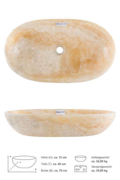 wohnfreuden Aufsatzwaschbecken Onyxmarmor Waschbecken Mara oval poliert 70x40x13 cm (Kein Set), 101519_MoLb1.117