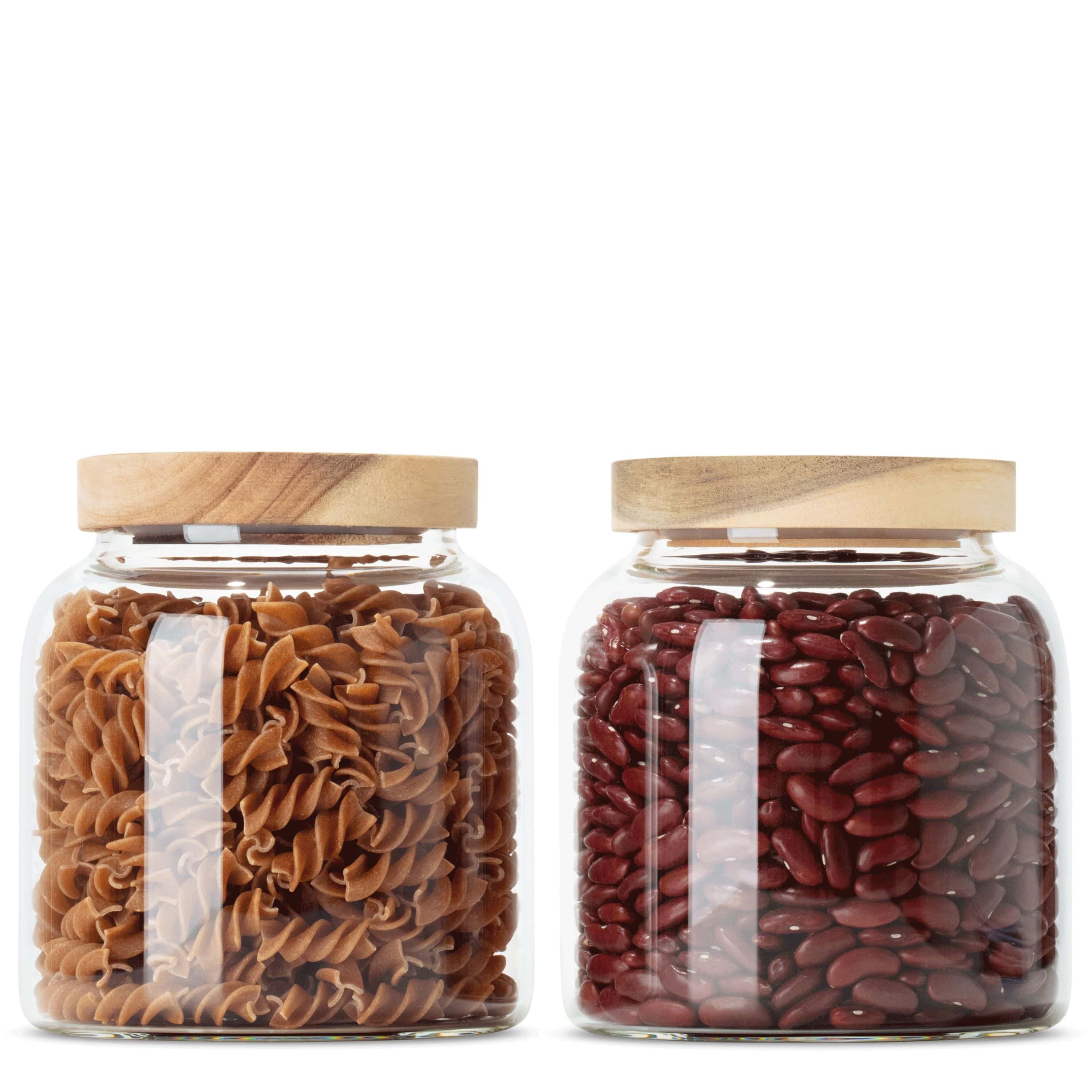 Econovo Vorratsdose Glas, (Set, 2-tlg., Luft- & Aromadicht), Vorratsgläser mit Holzdeckel für Lebensmittel große & klein