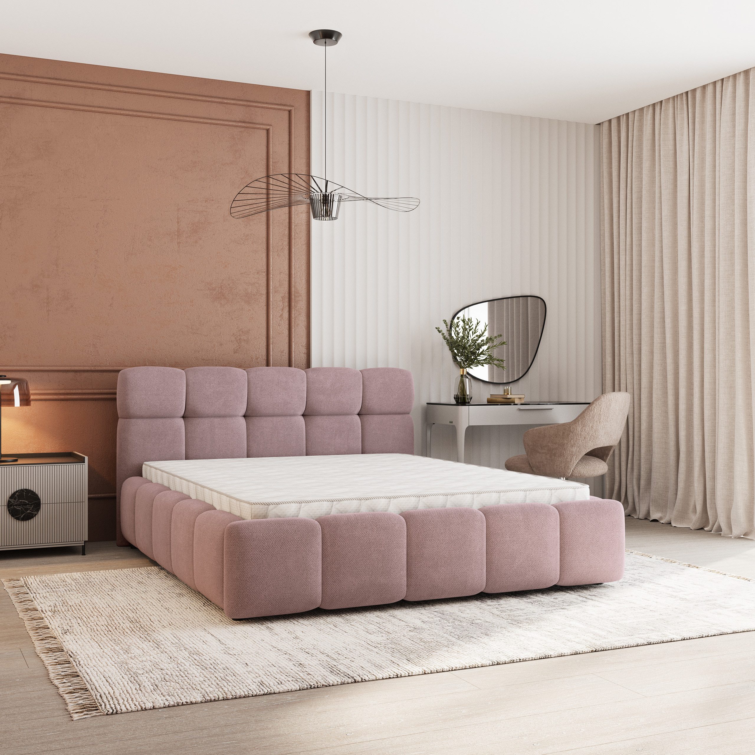 Masseno Polsterbett FARU 120x200 cm rosa (mit Bettkasten und Lattenrost)
