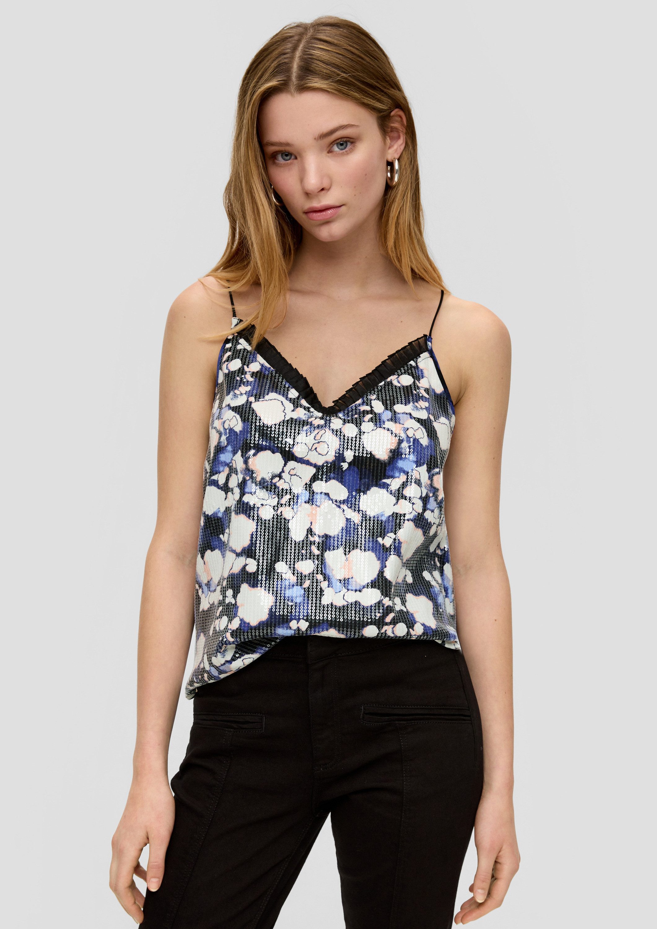 QS Blusentop Bluse Blusentop mit Spitze