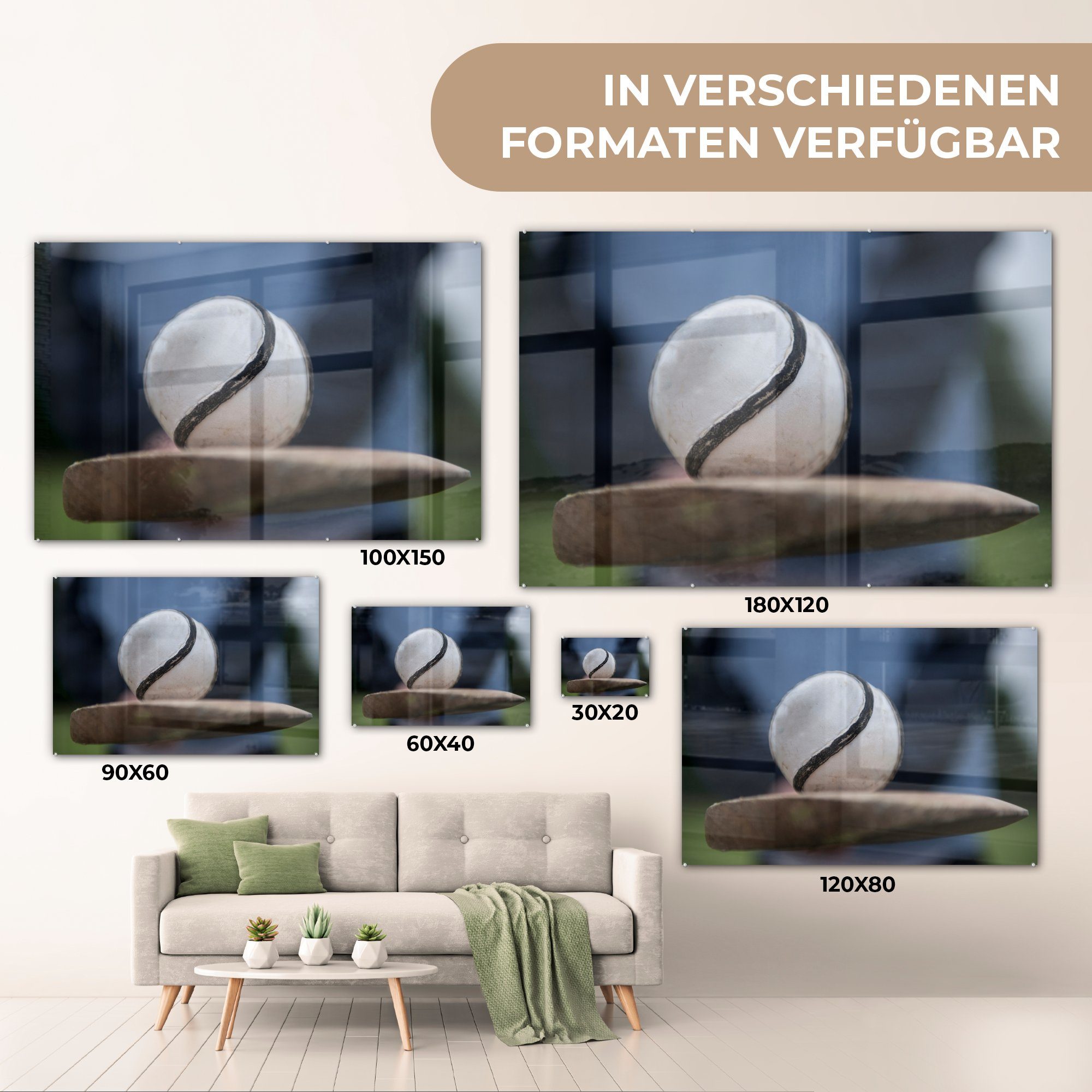 MuchoWow Acrylglasbild Wohnzimmer der Hurling, Sliotars (1 Schlafzimmer aus St), & Acrylglasbilder Sportart eines Nahaufnahme