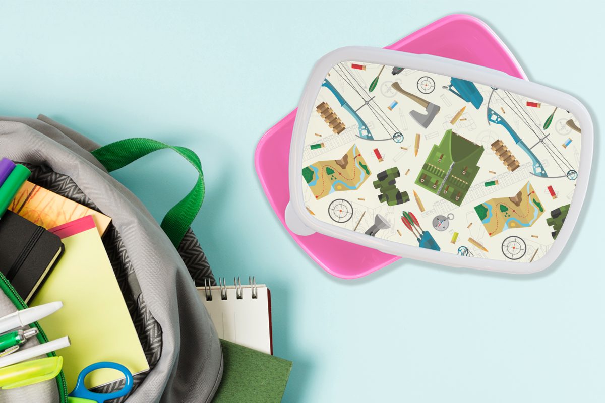 MuchoWow Lunchbox Bogen - Kunststoff, Brotdose (2-tlg), rosa Erwachsene, Kunststoff - für Brotbox Patronen, Mädchen, Snackbox, Kugeln Kinder