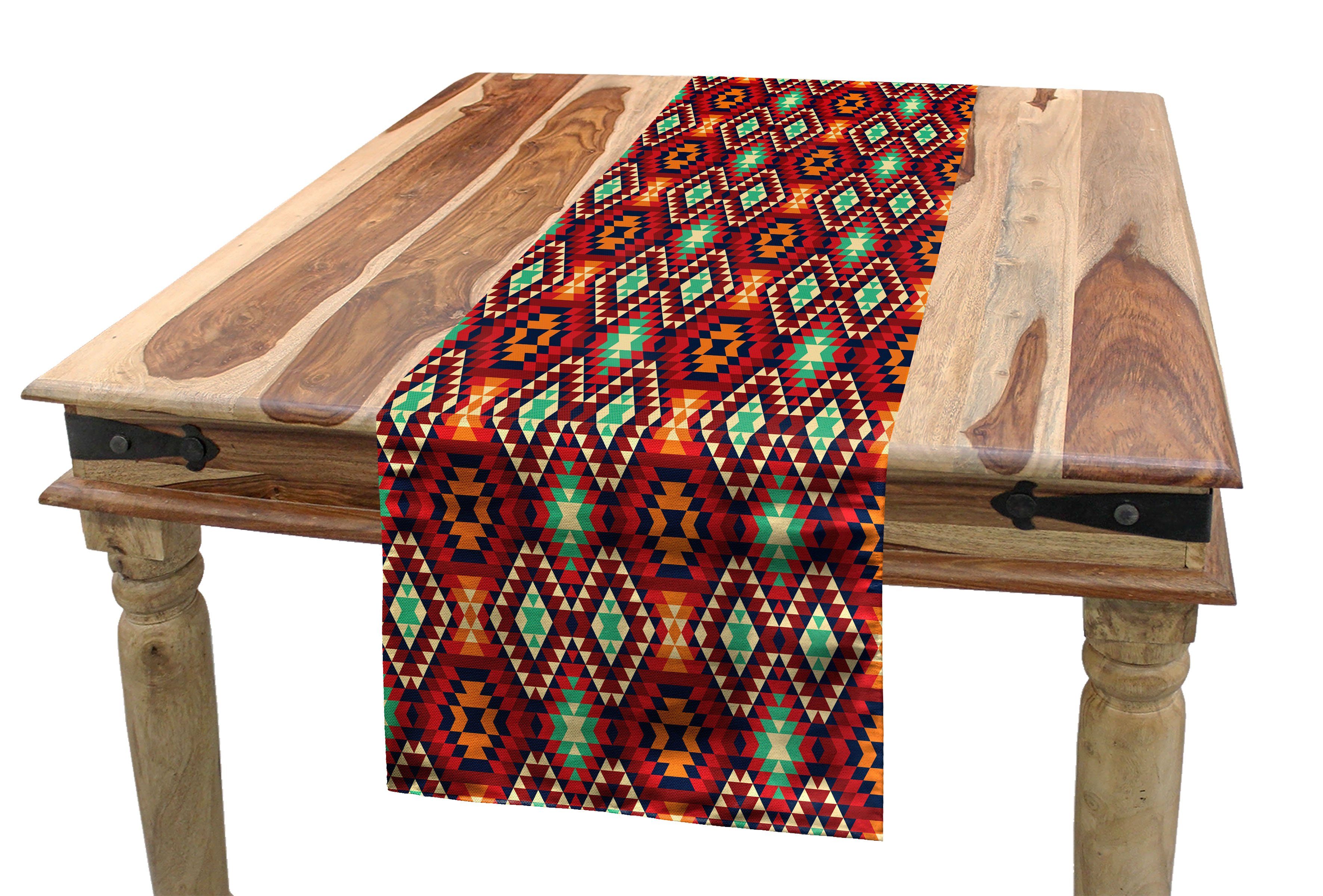 Abakuhaus Tischläufer Esszimmer Küche Rechteckiger Dekorativer Tischläufer, Amerikanischer Ureinwohner Diamantform Fliesen